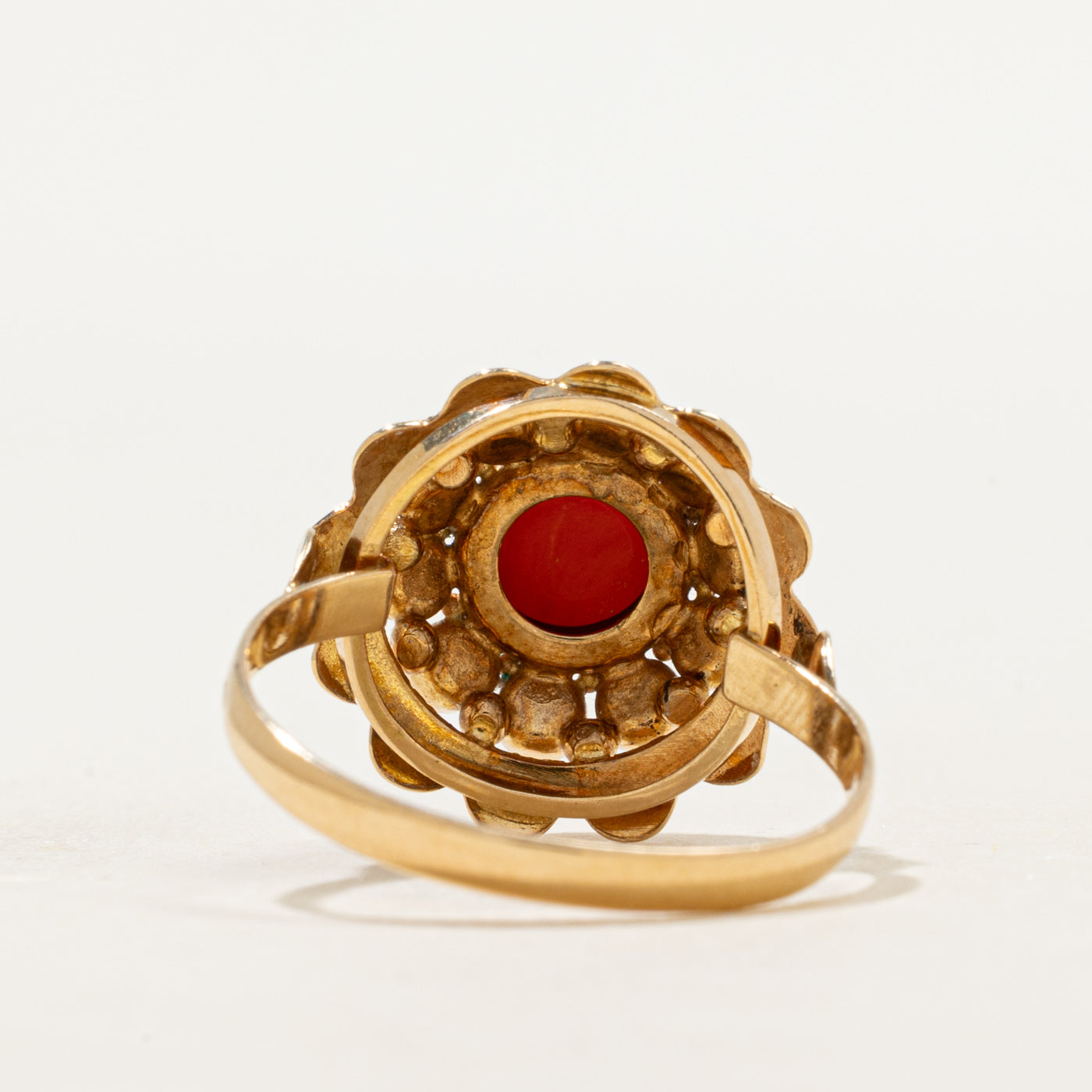 Cabochon Coral Halo Textured Cocktail Ring | 1.29ctw | SZ 9