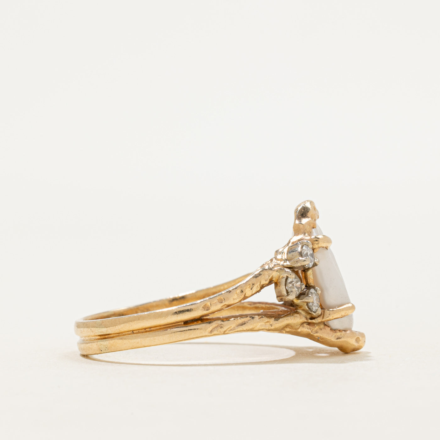 Baroque Pearl & Diamond Textured Cocktail Ring | 0.24ctw | SZ 10.75