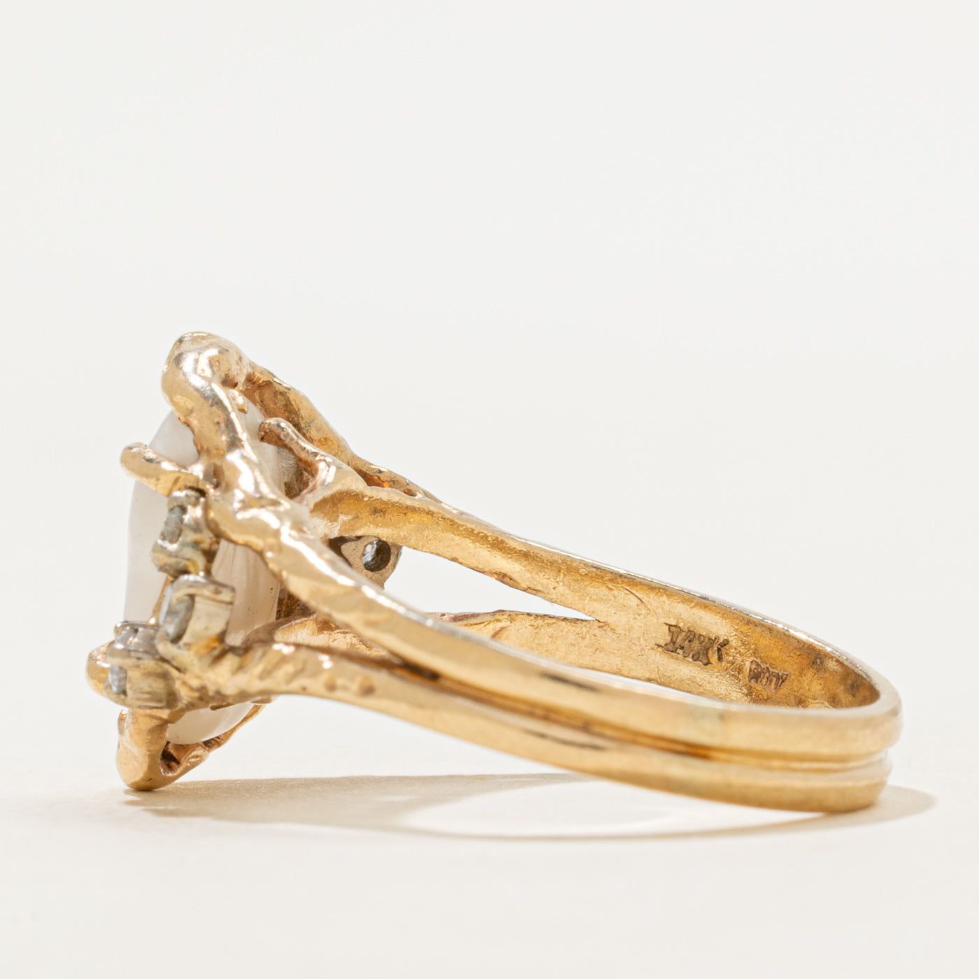 Baroque Pearl & Diamond Textured Cocktail Ring | 0.24ctw | SZ 10.75