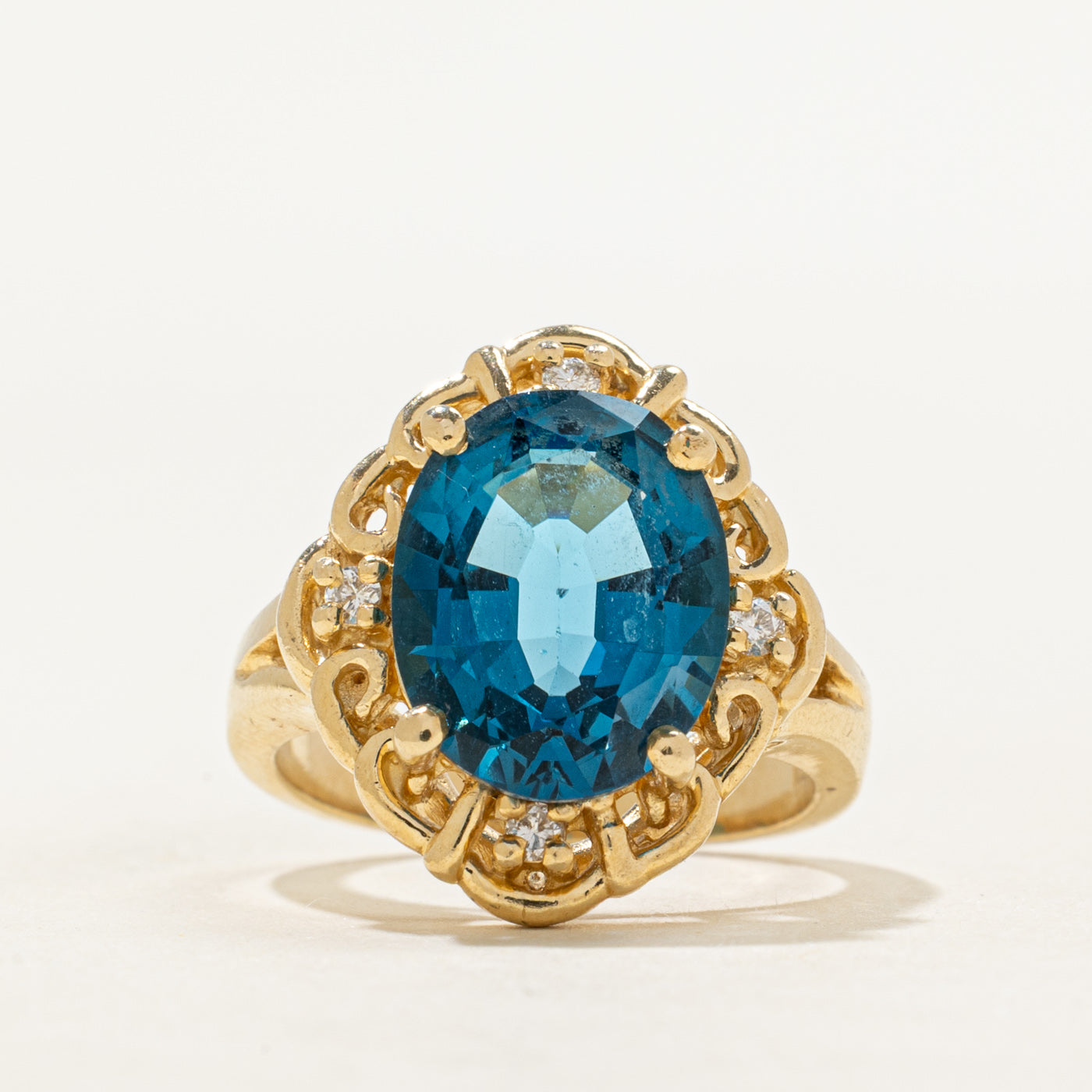 Blue Topaz & Diamond Openwork Cocktail Ring | 4.44ct, 0.06ctw | SZ 5.25