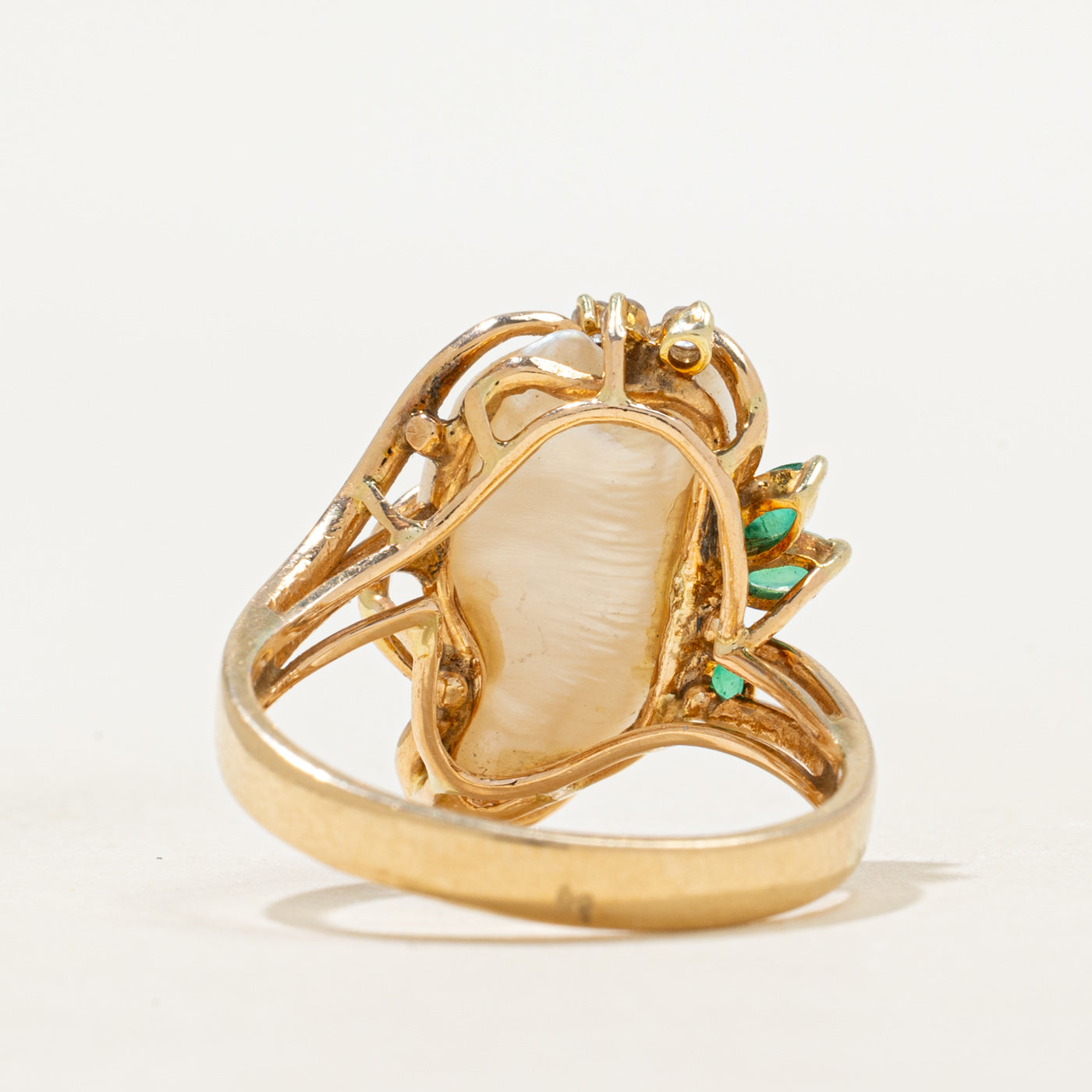 Baroque Pearl, Emerald & Diamond  Cocktail Ring | 0.15ctw, 0.04ctw | SZ 6.5