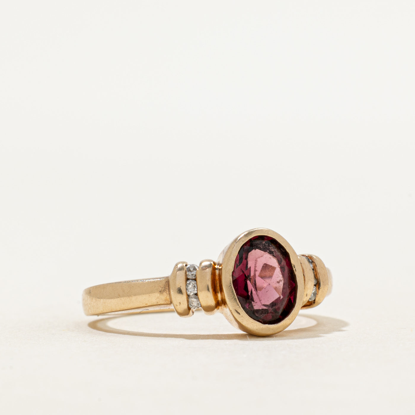 Bezel Set Rubellite Tourmaline & Diamond Ring | 0.96ct, 0.06ctw | SZ 8