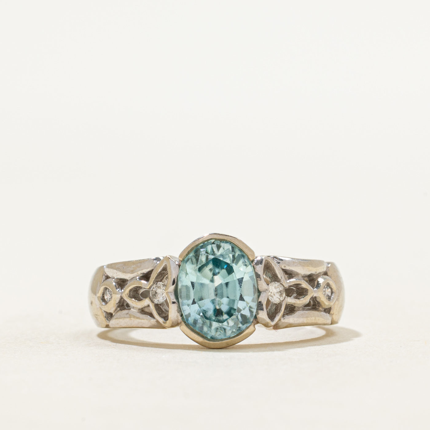 Semi Bezel Blue Topaz & Diamond Openwork Ring | 1.44ct, 0.06ctw | SZ 6.25