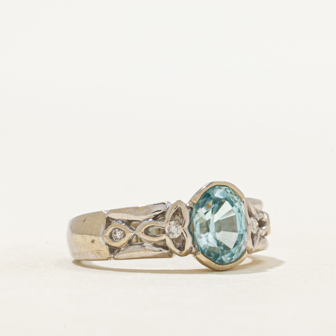 Semi Bezel Blue Topaz & Diamond Openwork Ring | 1.44ct, 0.06ctw | SZ 6.25