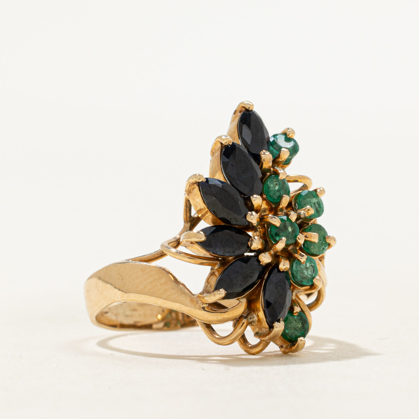 Sapphire & Emerald Floral Cocktail Ring | 1.02ctw, 0.31ctw | SZ 5.25