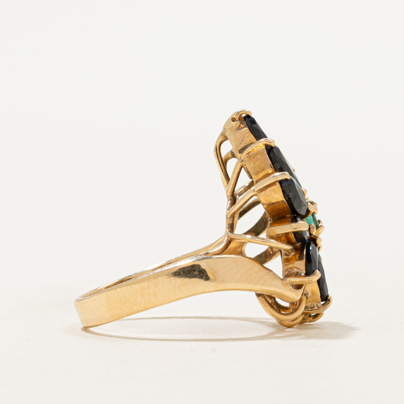 Sapphire & Emerald Floral Cocktail Ring | 1.02ctw, 0.31ctw | SZ 5.25