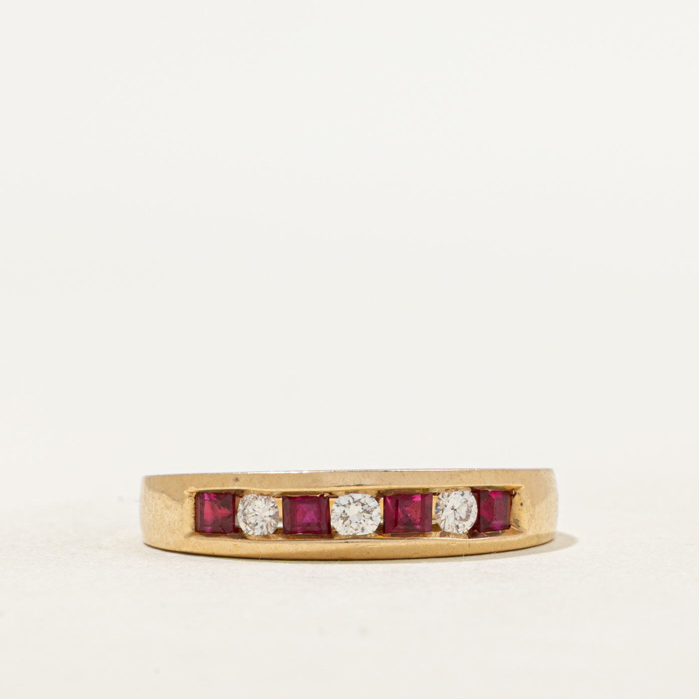 Semi Eternity Synthetic Ruby & Natural Diamond Band | 0.30ctw, 0.13ctw | SZ 6