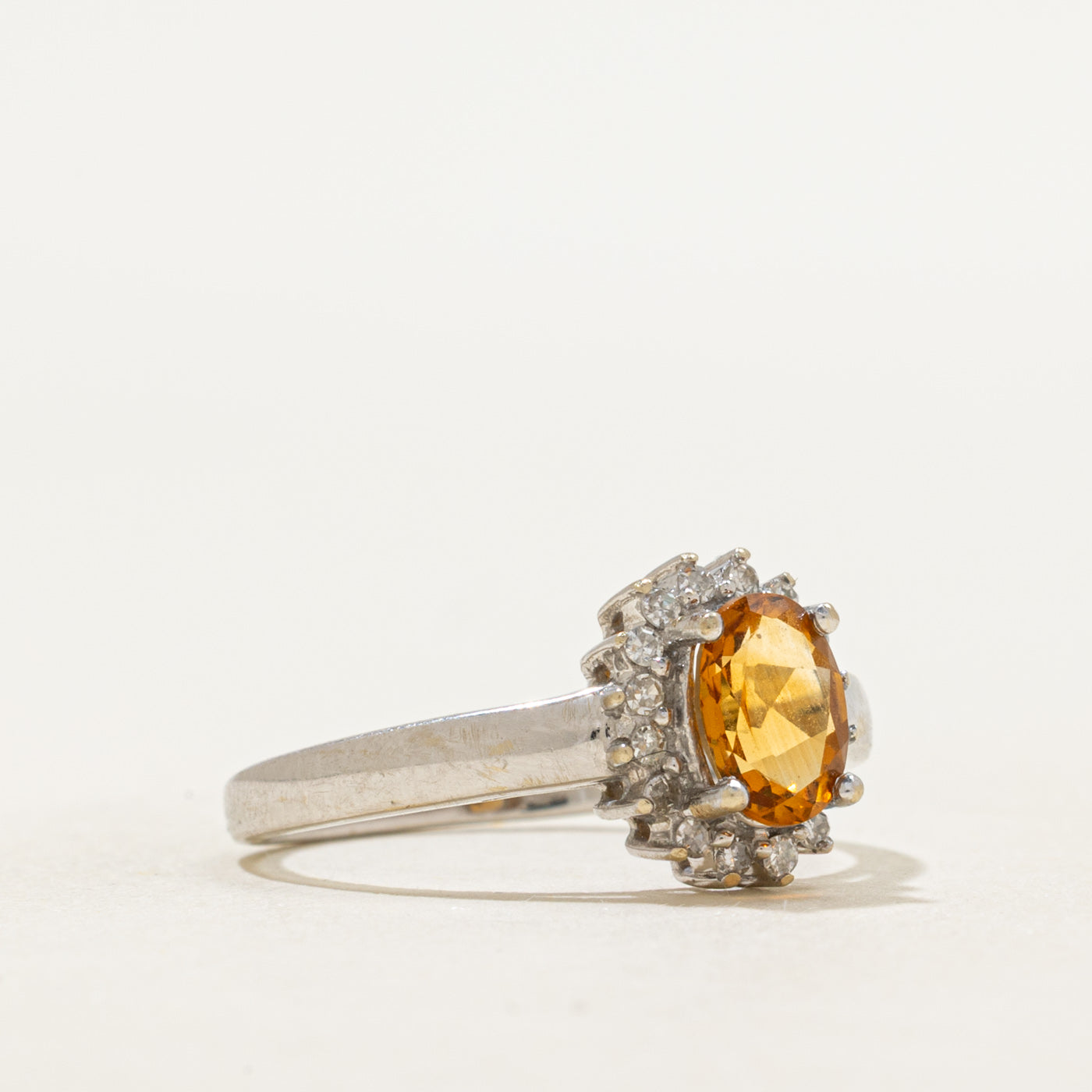 Oval Cut Imperial Topaz & Diamond Halo Ring | 0.76ct, 0.08ctw | SZ 6.75