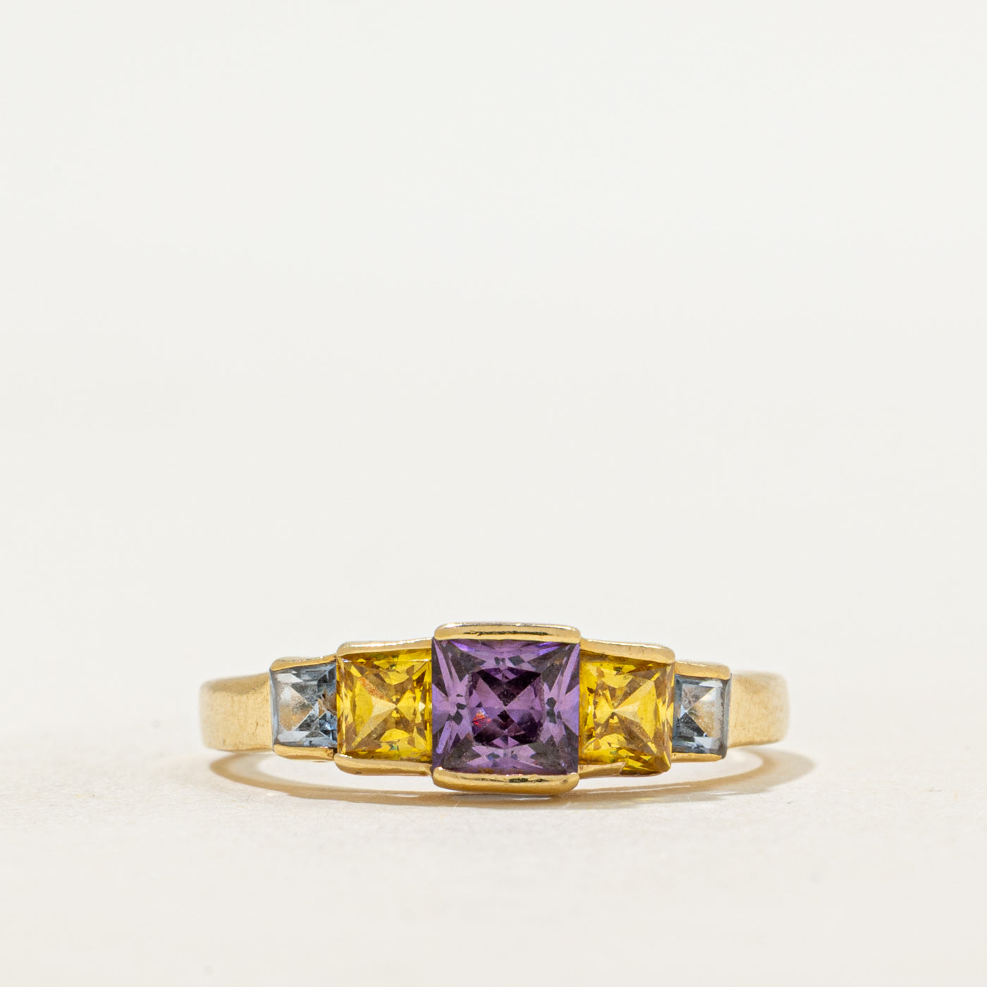 18k Princess Cut Amethyst, Citrine & Blue Topaz Ring | 1.19ctw | SZ 8