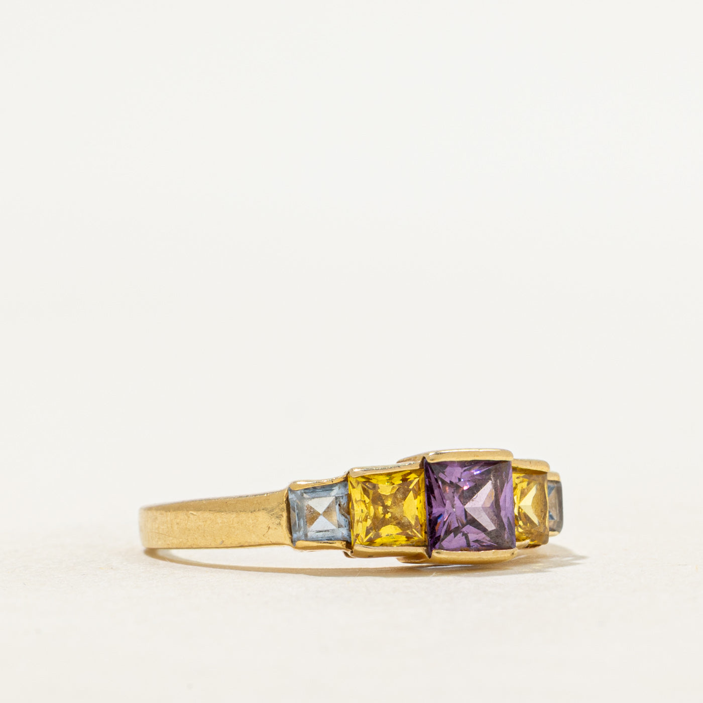 18k Princess Cut Amethyst, Citrine & Blue Topaz Ring | 1.19ctw | SZ 8