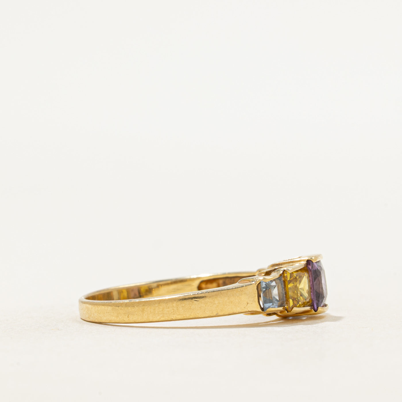 18k Princess Cut Amethyst, Citrine & Blue Topaz Ring | 1.19ctw | SZ 8