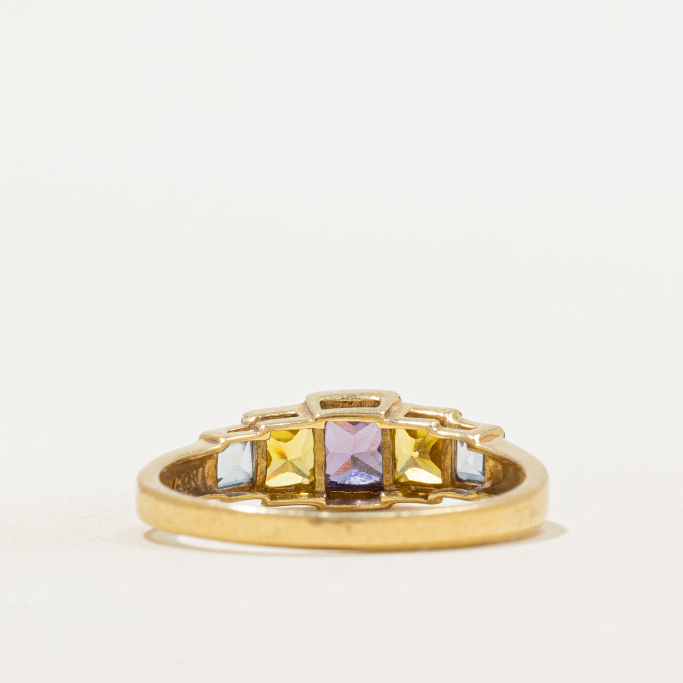 18k Princess Cut Amethyst, Citrine & Blue Topaz Ring | 1.19ctw | SZ 8