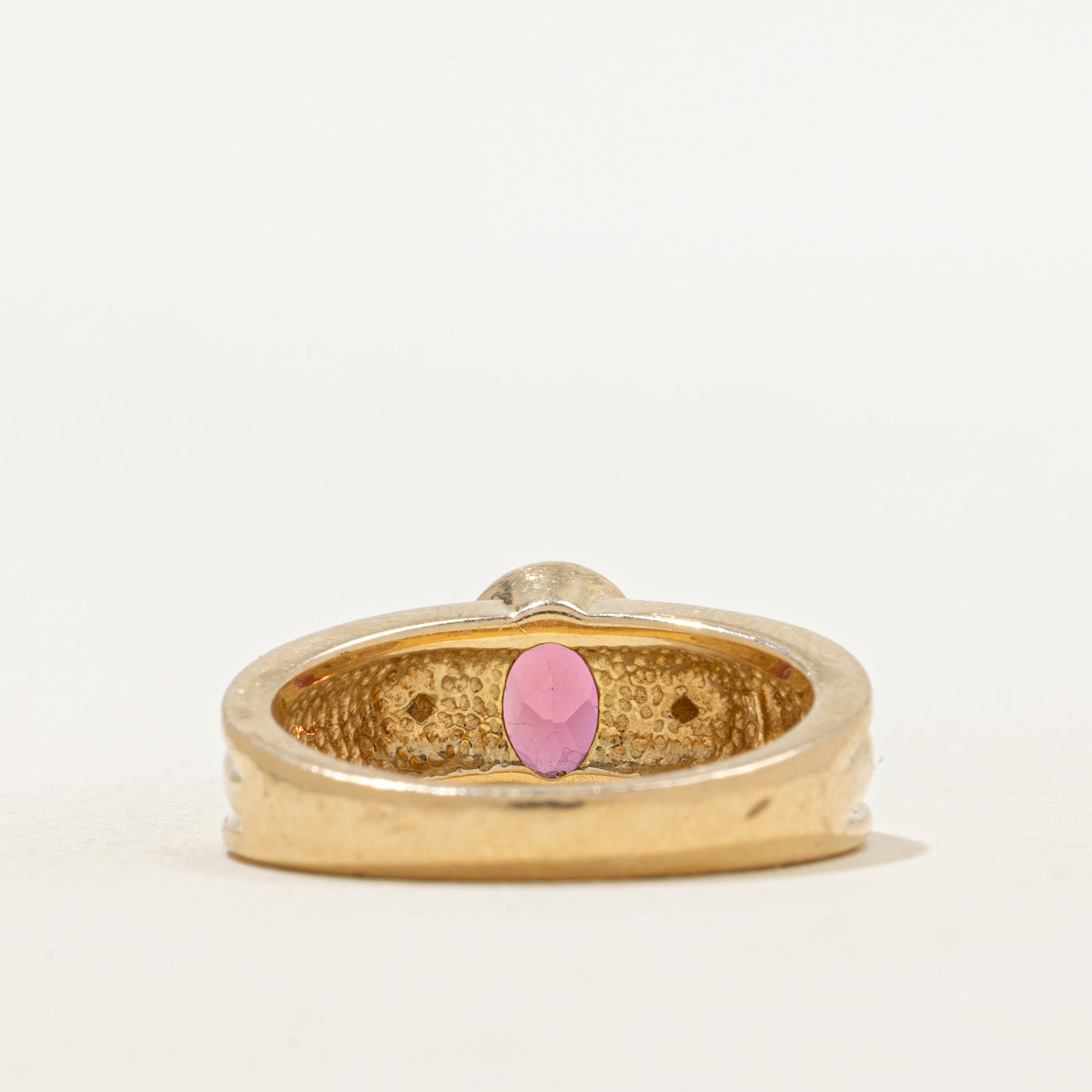Bezel Set Oval Cut Pink Tourmaline & Diamond Ring | 0.86ct, 0.06ctw | SZ 6.5