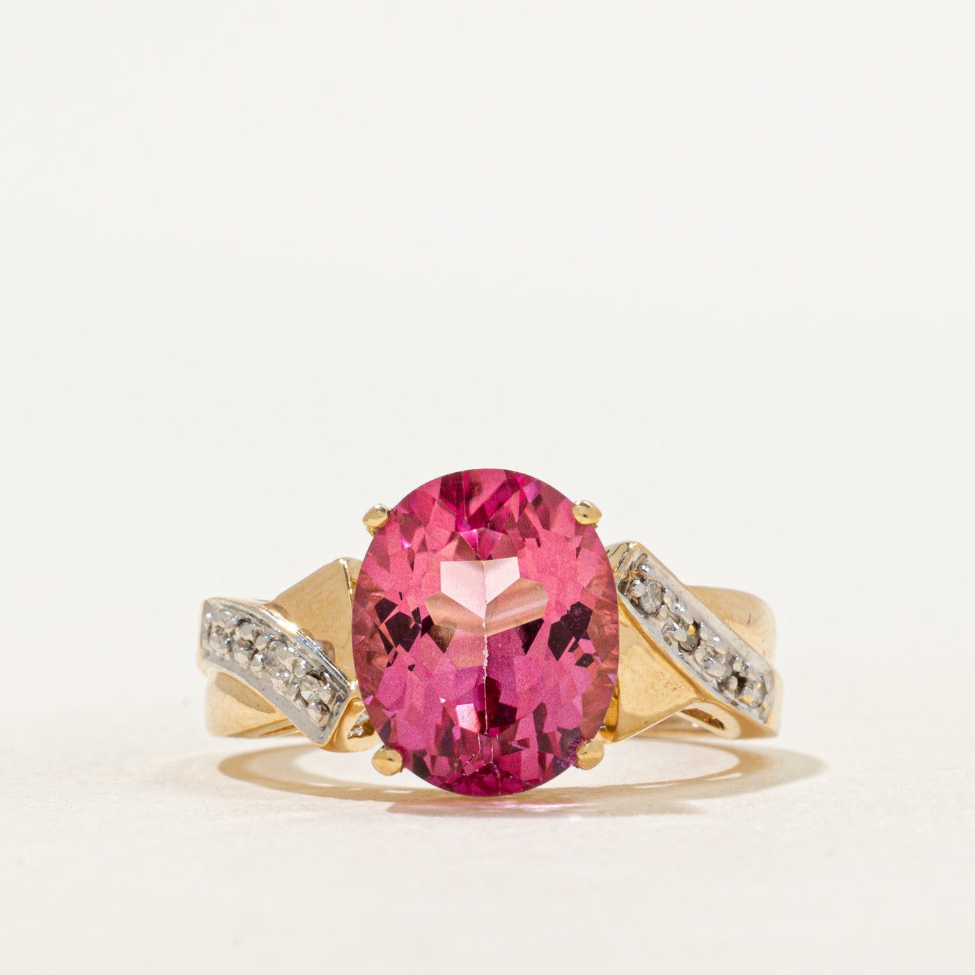 Coated Pink Topaz & Diamond Cocktail Ring | 4.27ct, 0.04ctw | SZ 6