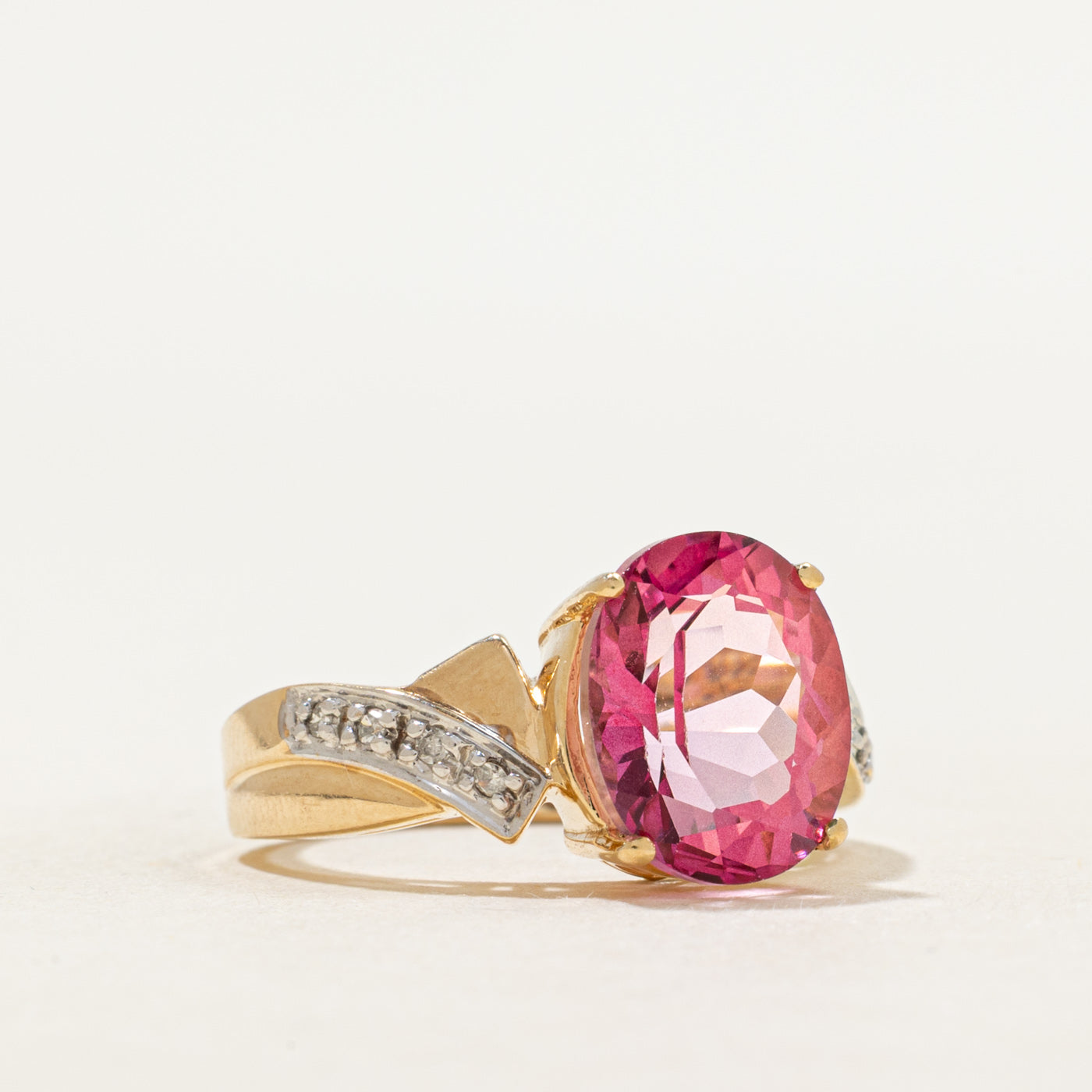 Coated Pink Topaz & Diamond Cocktail Ring | 4.27ct, 0.04ctw | SZ 6