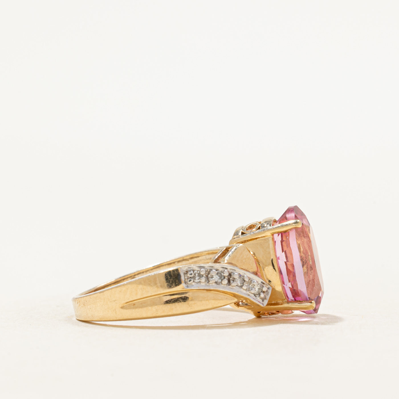 Coated Pink Topaz & Diamond Cocktail Ring | 4.27ct, 0.04ctw | SZ 6