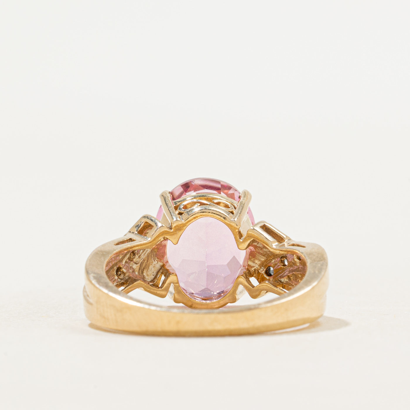 Coated Pink Topaz & Diamond Cocktail Ring | 4.27ct, 0.04ctw | SZ 6