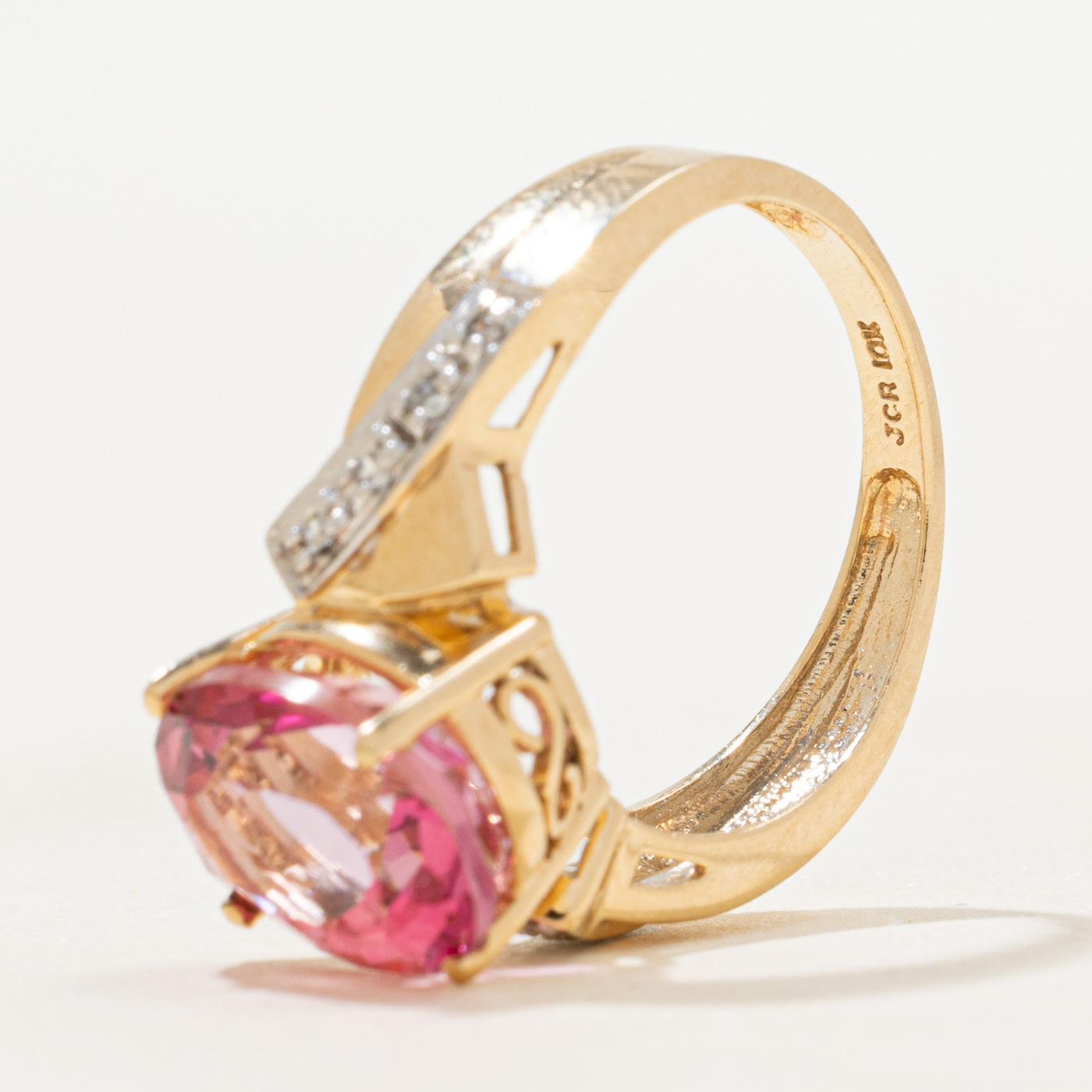 Coated Pink Topaz & Diamond Cocktail Ring | 4.27ct, 0.04ctw | SZ 6