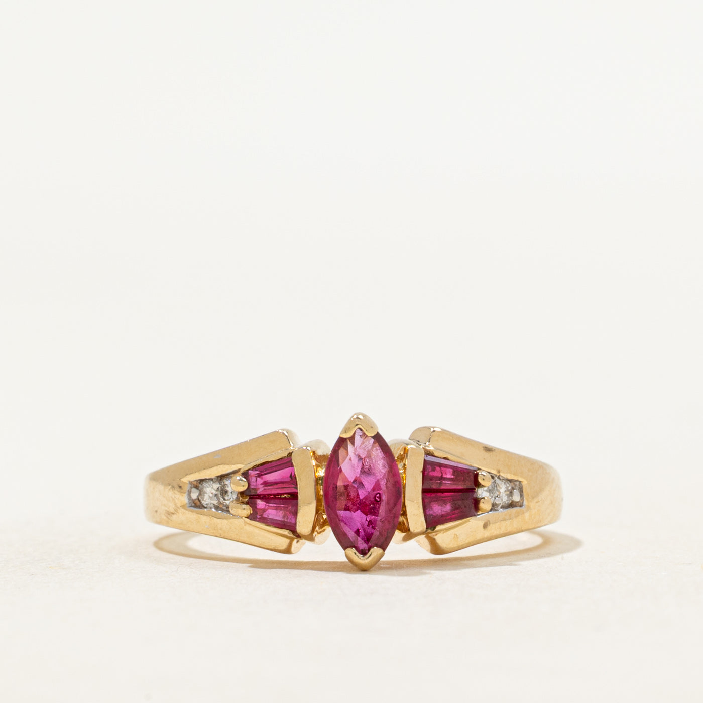 Marquise Cut Ruby & Diamond Accented Ring | 0.48ctw, 0.04ctw | SZ 7