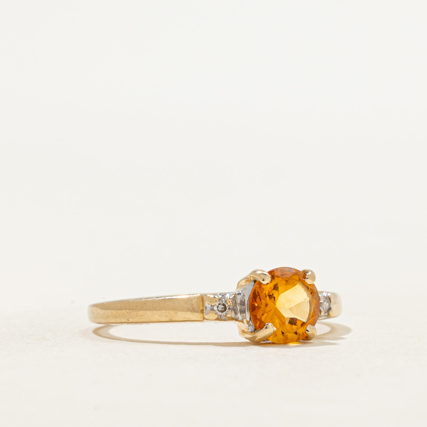 Round Cut Citrine & Diamond Ring | 0.62ct, 0.03ct | SZ 8