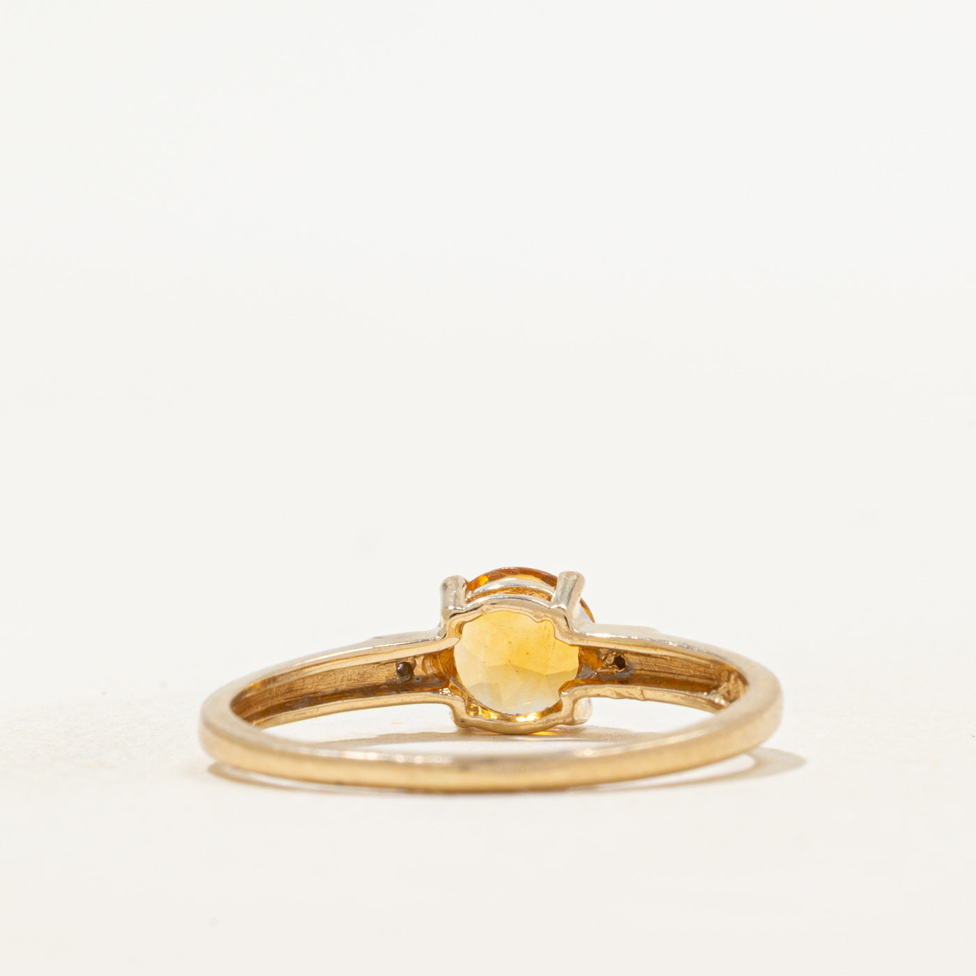 Round Cut Citrine & Diamond Ring | 0.62ct, 0.03ct | SZ 8