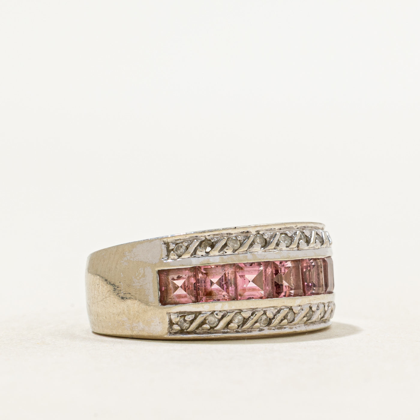 Multi Row Pink Tourmaline & Diamond Ring | 0.98ctw, 0.02ctw | SZ 4.5