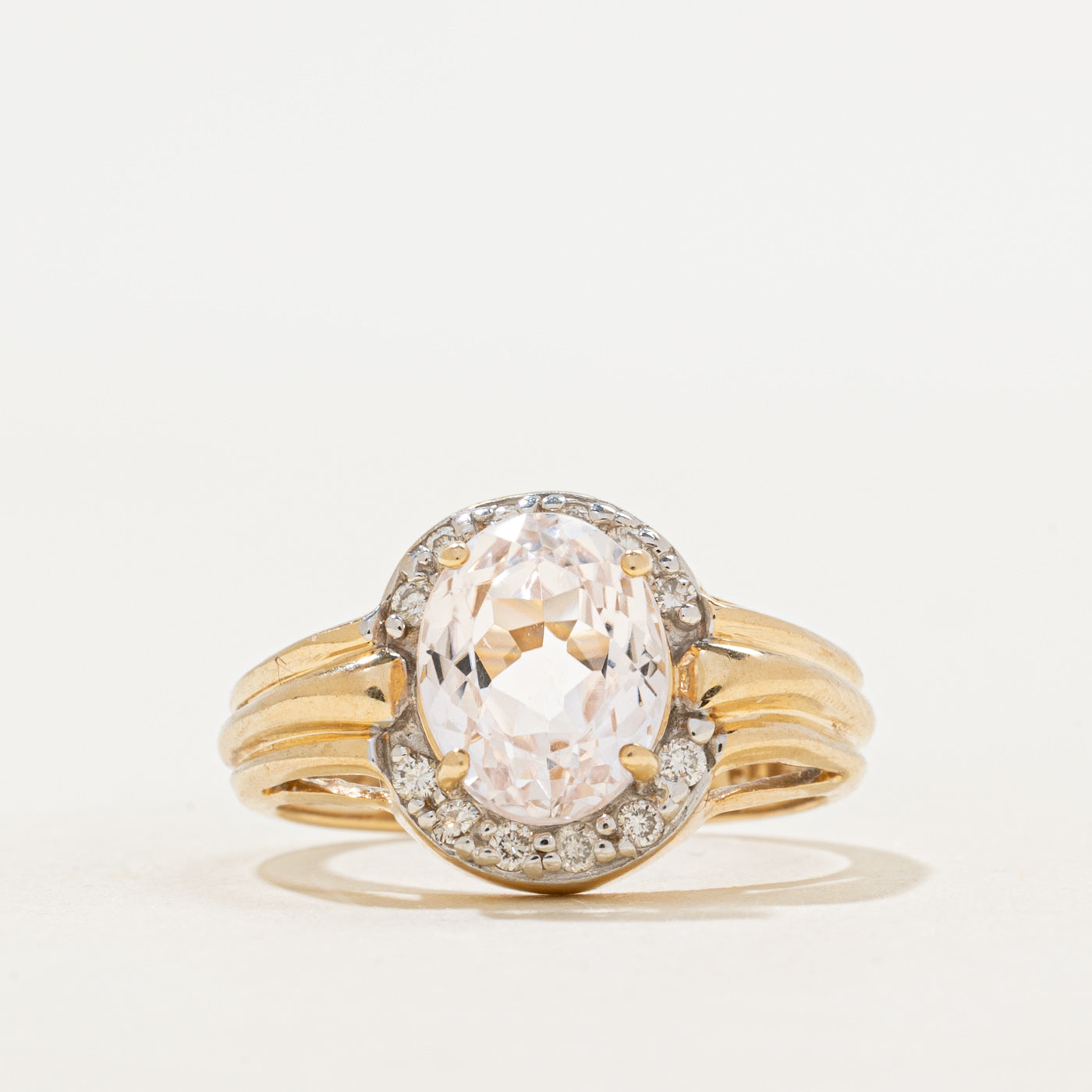 Kunzite & Diamond Grooved Ring | 3.05ct, 0.24ctw | SZ 8