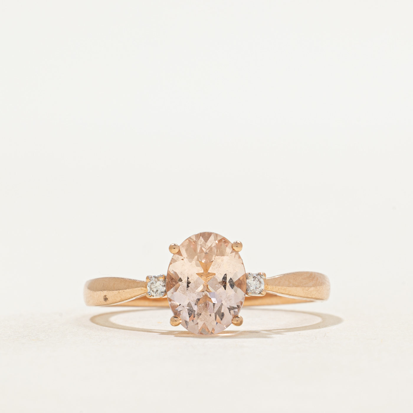 Oval Cut Morganite & Diamond Ring | 1.25ct, 0.05ctw | SZ 9.25
