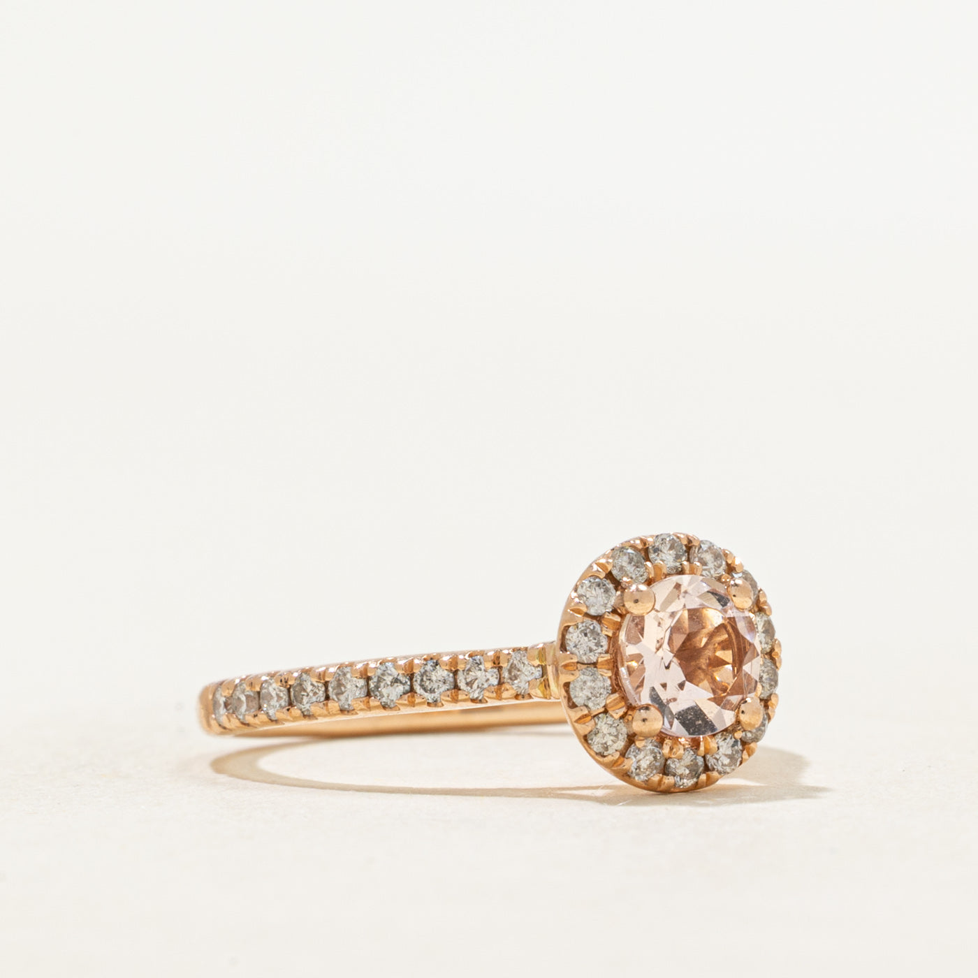Rose Gold Morganite & Diamond Halo Ring | 0.45ct, 0.34ctw | SZ 5.25