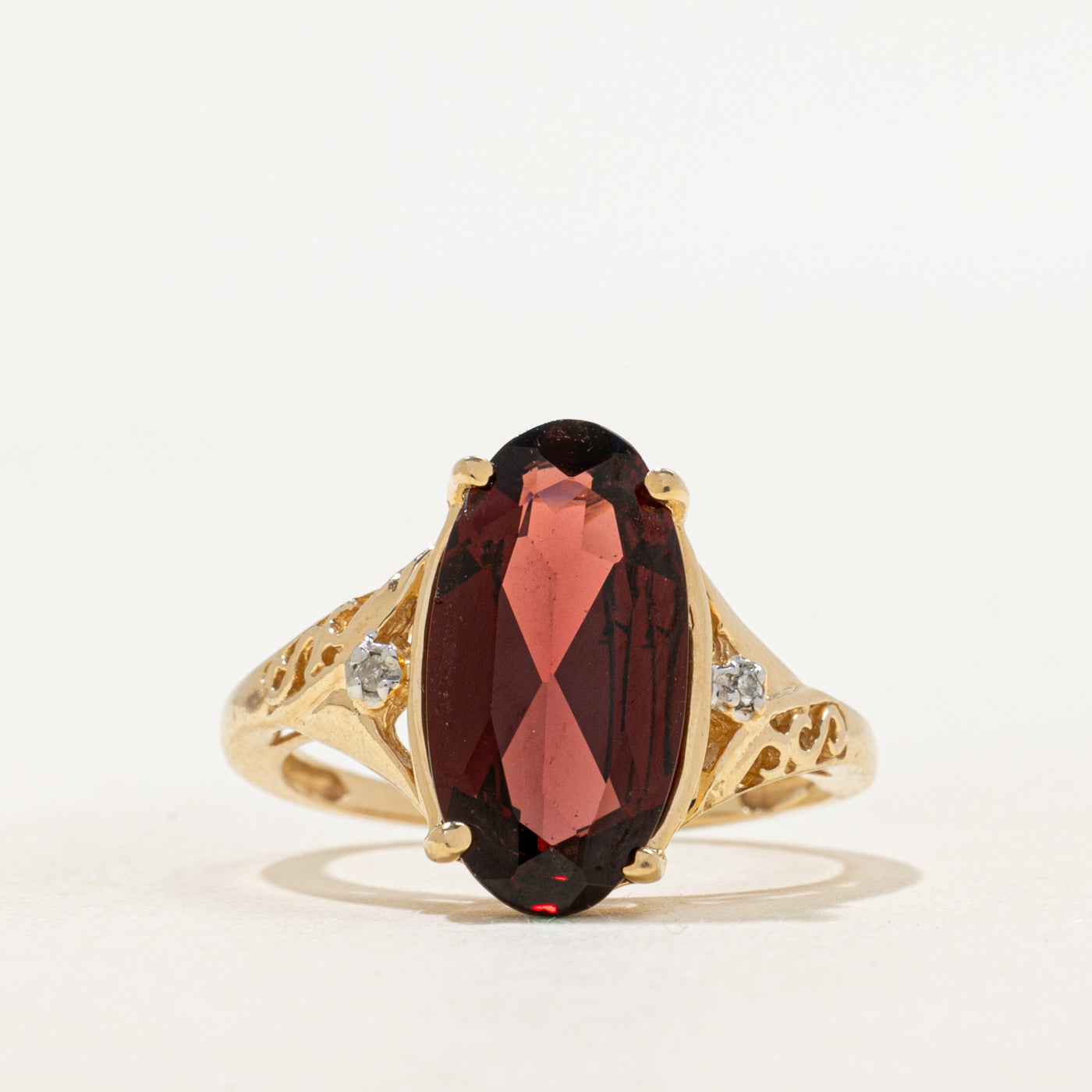 Almandine Garnet & Diamond Scrollwork Cocktail Ring | 3.39ct, 0.01ctw | SZ 5.75