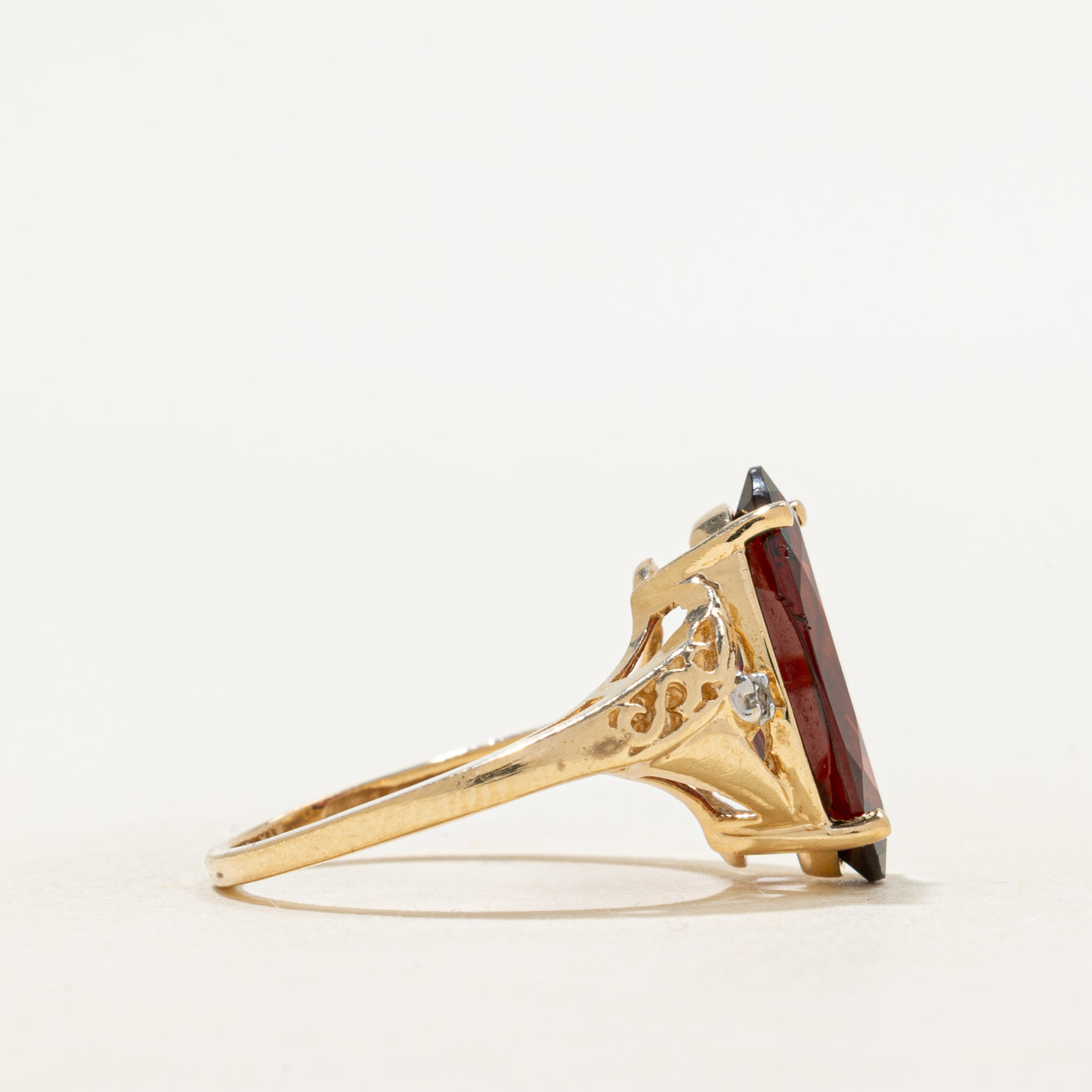 Almandine Garnet & Diamond Scrollwork Cocktail Ring | 3.39ct, 0.01ctw | SZ 5.75