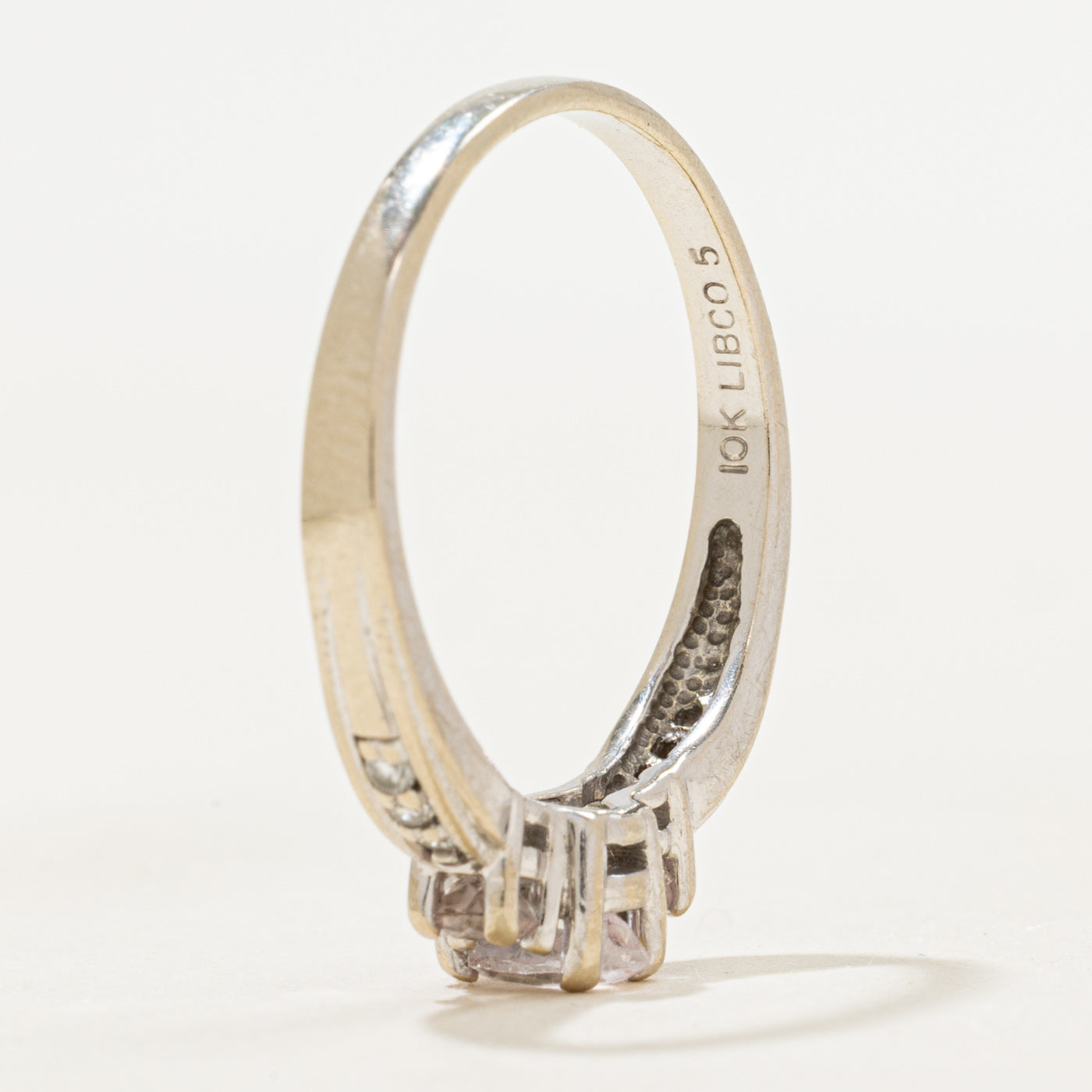 Three Stone Pink Topaz & Diamond Ring | 0.68ctw, 0.02ctw | SZ 9