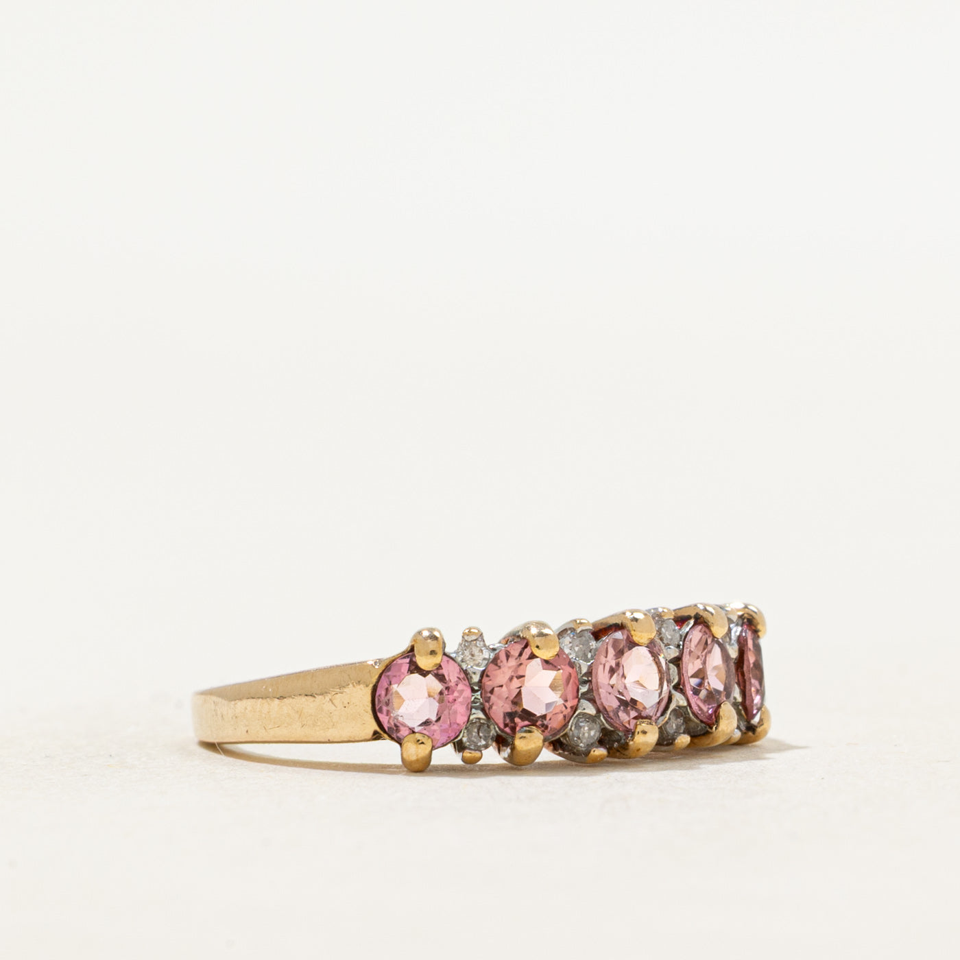 Five Stone Cut Pink Tourmaline & Diamond Ring | 0.55ctw, 0.02ctw | SZ 5.25