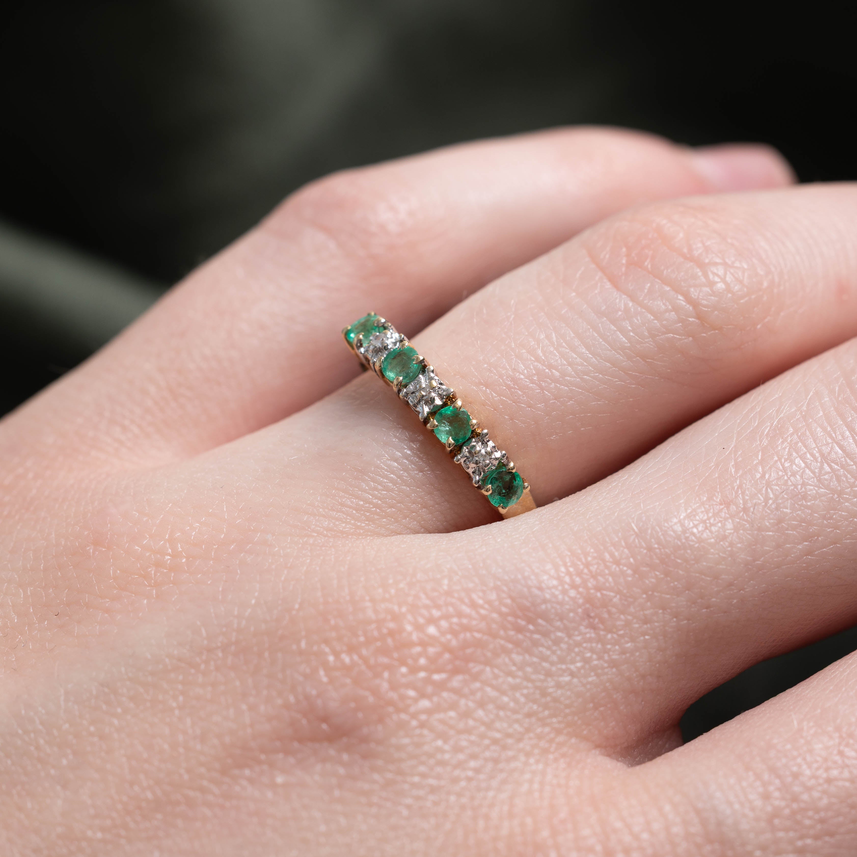 10k Semi Eternity Emerald & Diamond Band | 0.30ctw, 0.03ctw | SZ 6