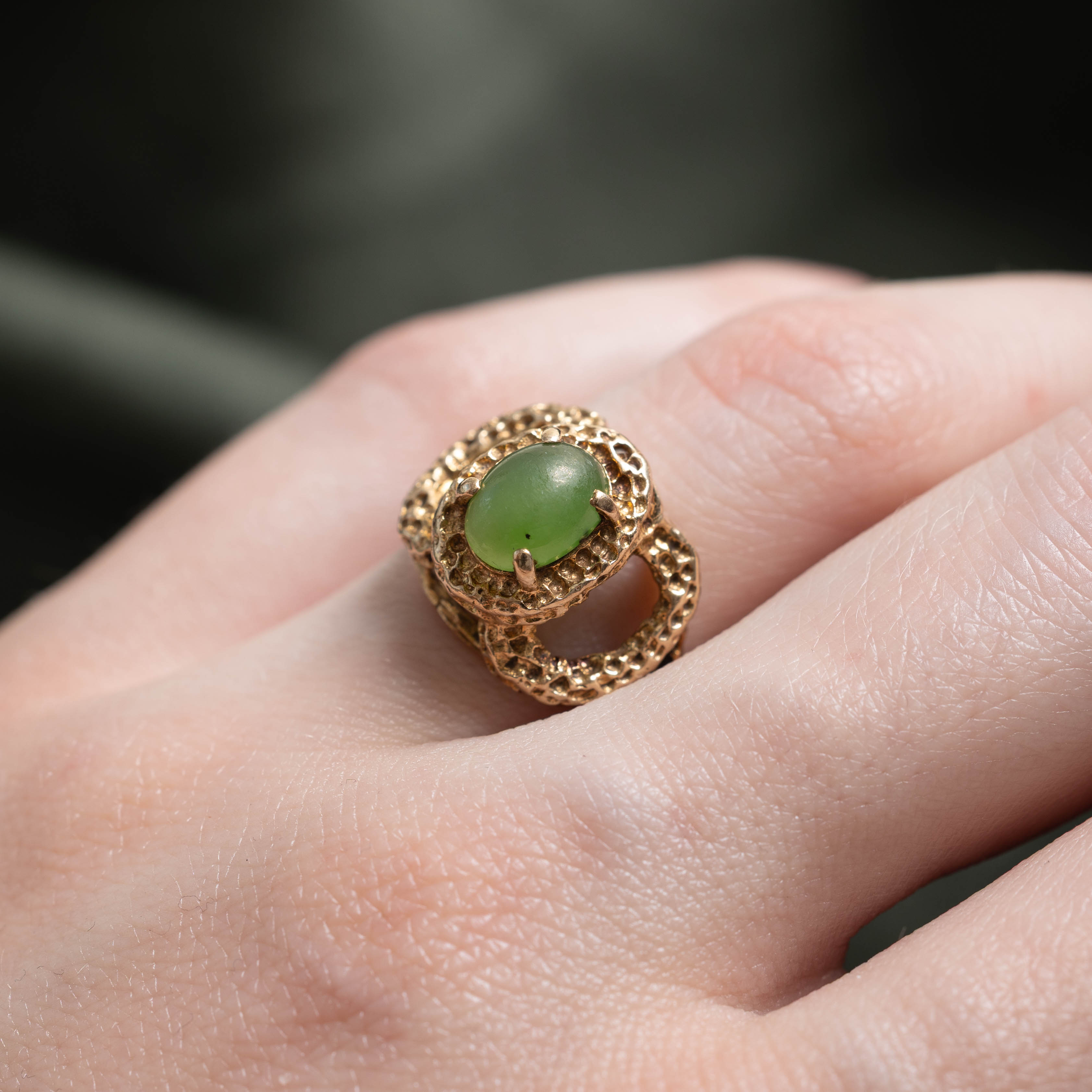 12k Nephrite Jade Nuggety Split Shank Ring | 1.85ct | SZ 5.75