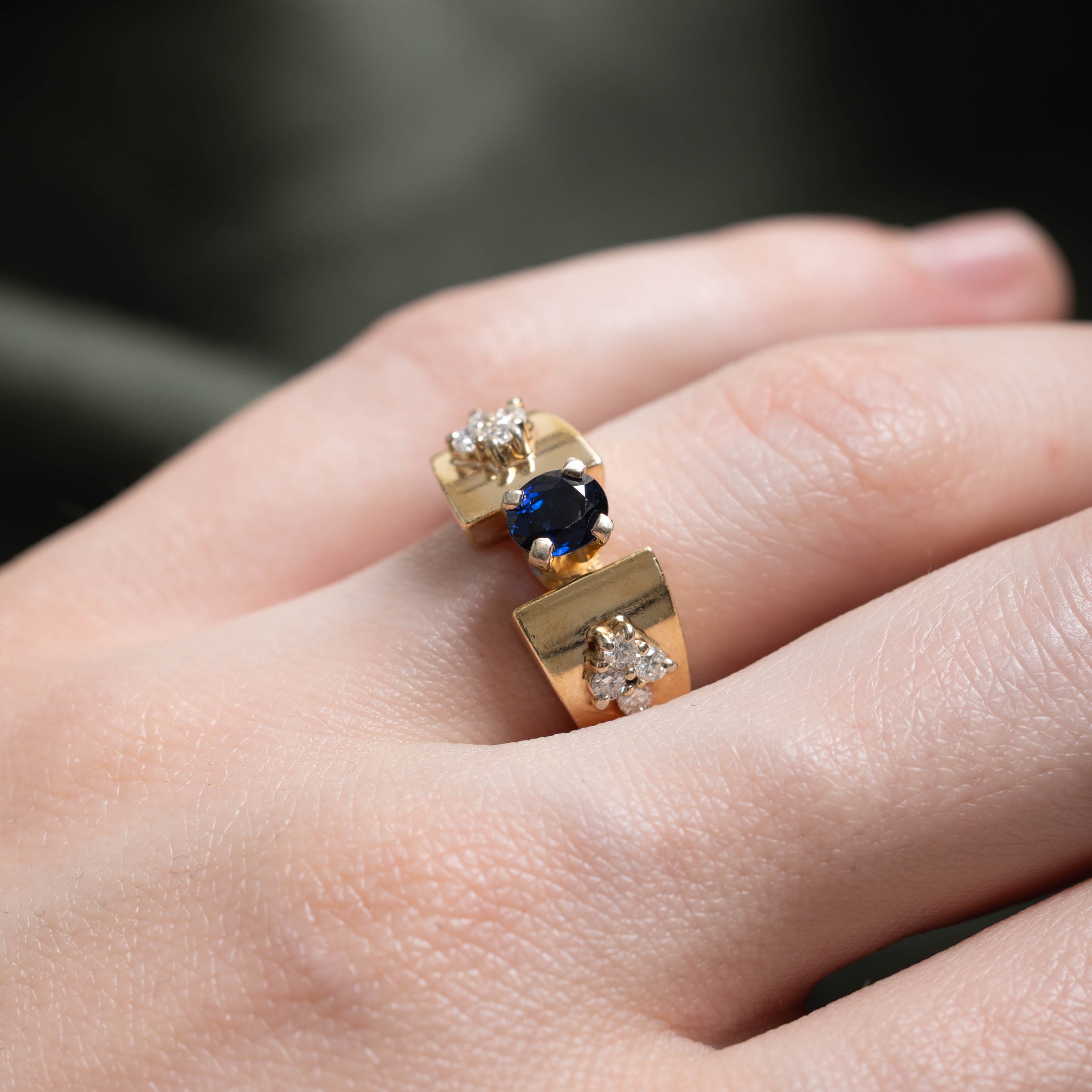 14k Sapphire & Diamond Cocktail Ring | 0.50ct, 0.16ctw | SZ 6