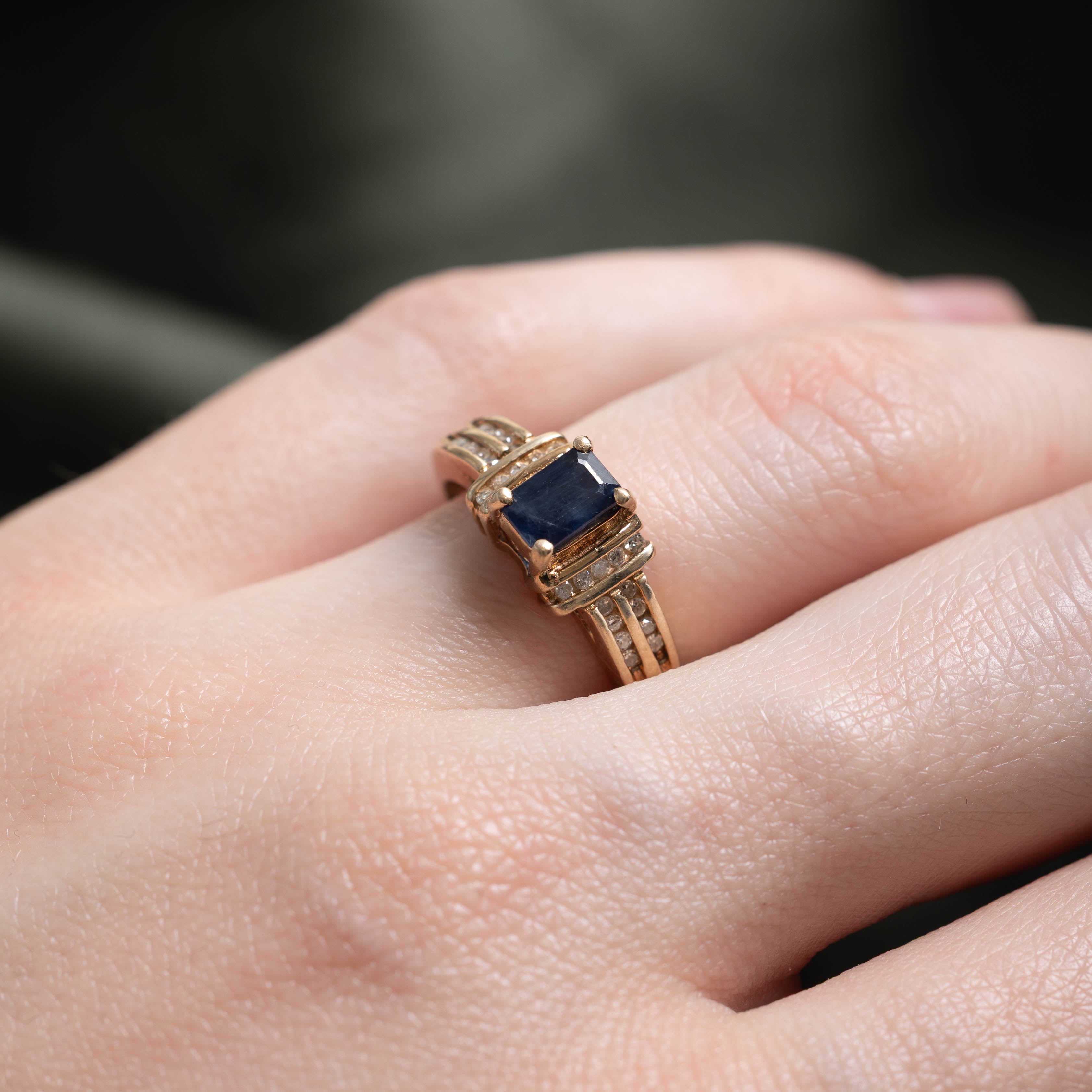 10k Channel Set Sapphire & Diamond Buckle Ring | 0.70ct, 0.14ctw | SZ 6