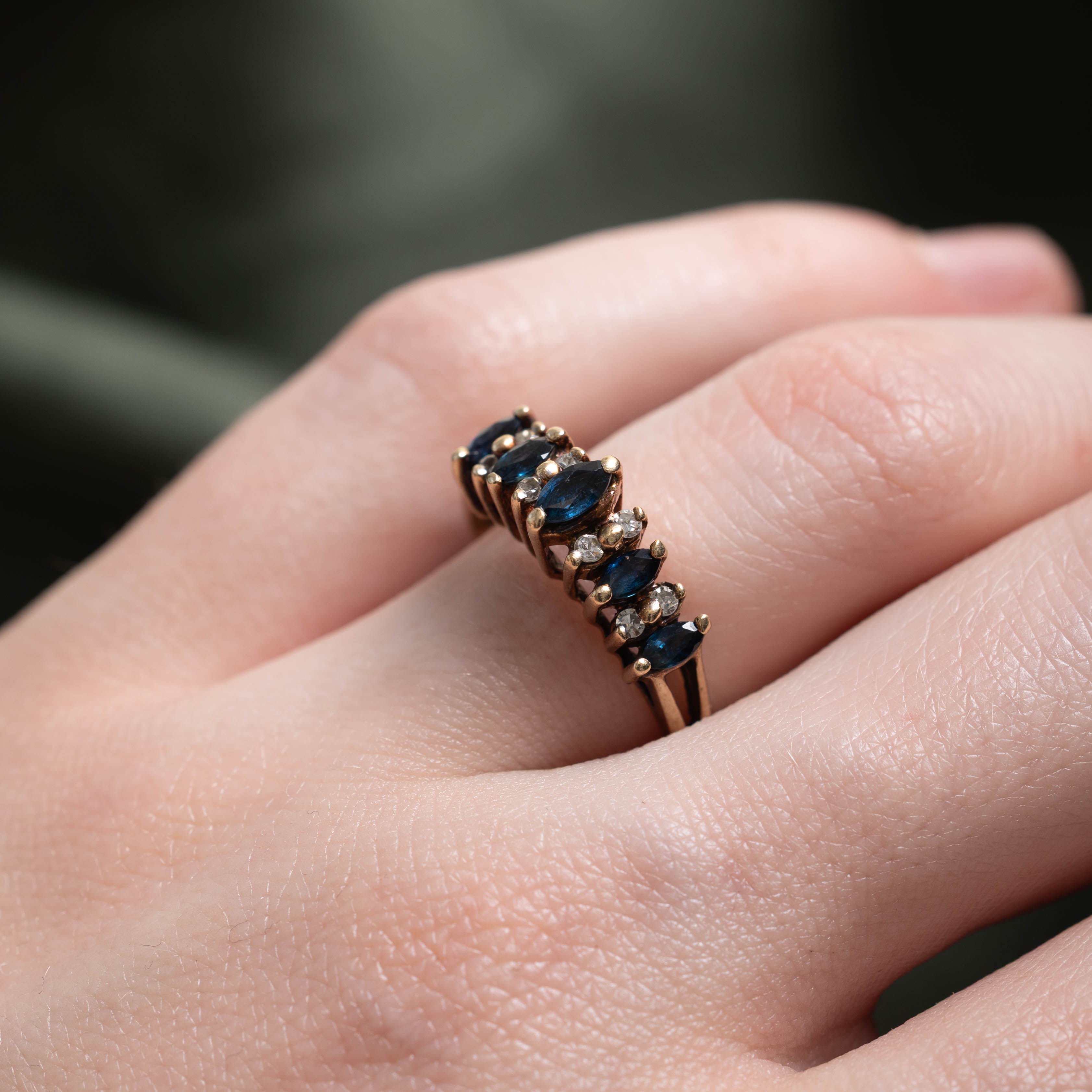 10k Marquise Cut Sapphire & Diamond Ring | 0.40ctw, 0.12ctw | SZ 6