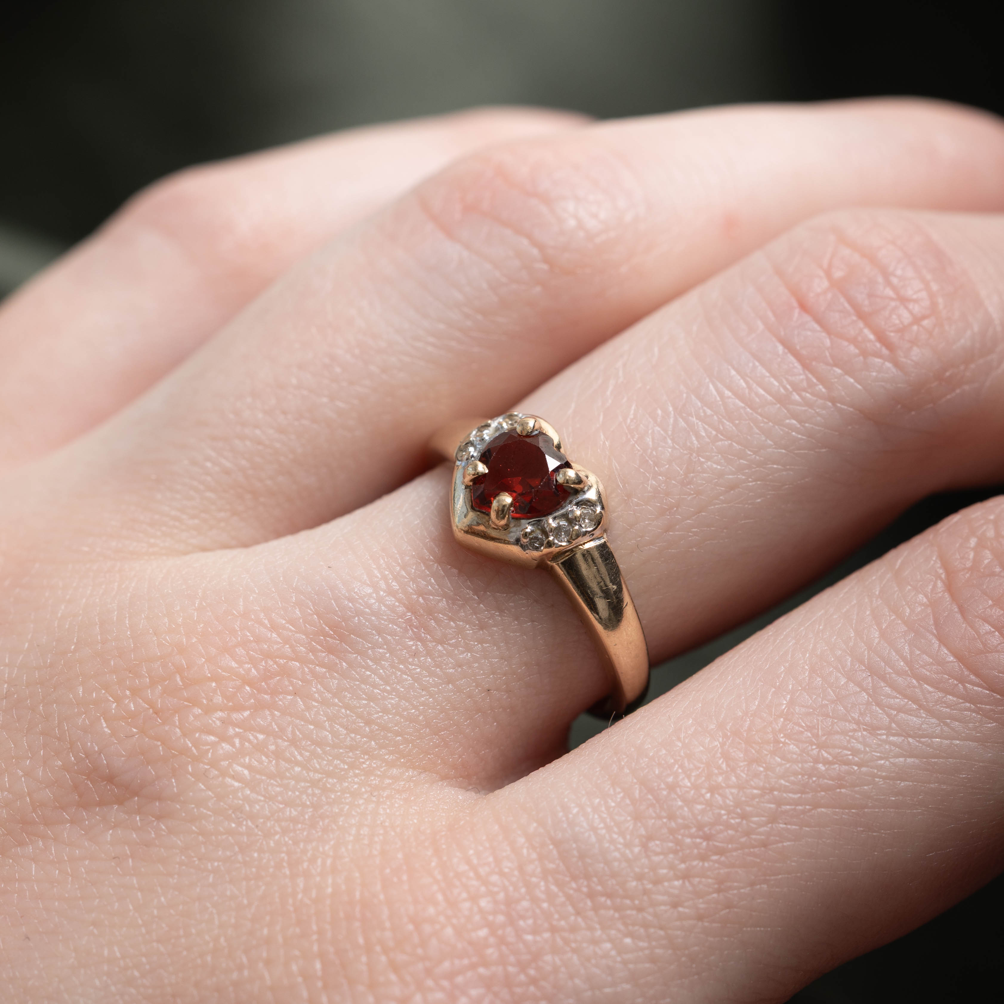 10k Garnet & Diamond Accents Heart Ring | 0.03ctw, 0.96ct | SZ 6.75