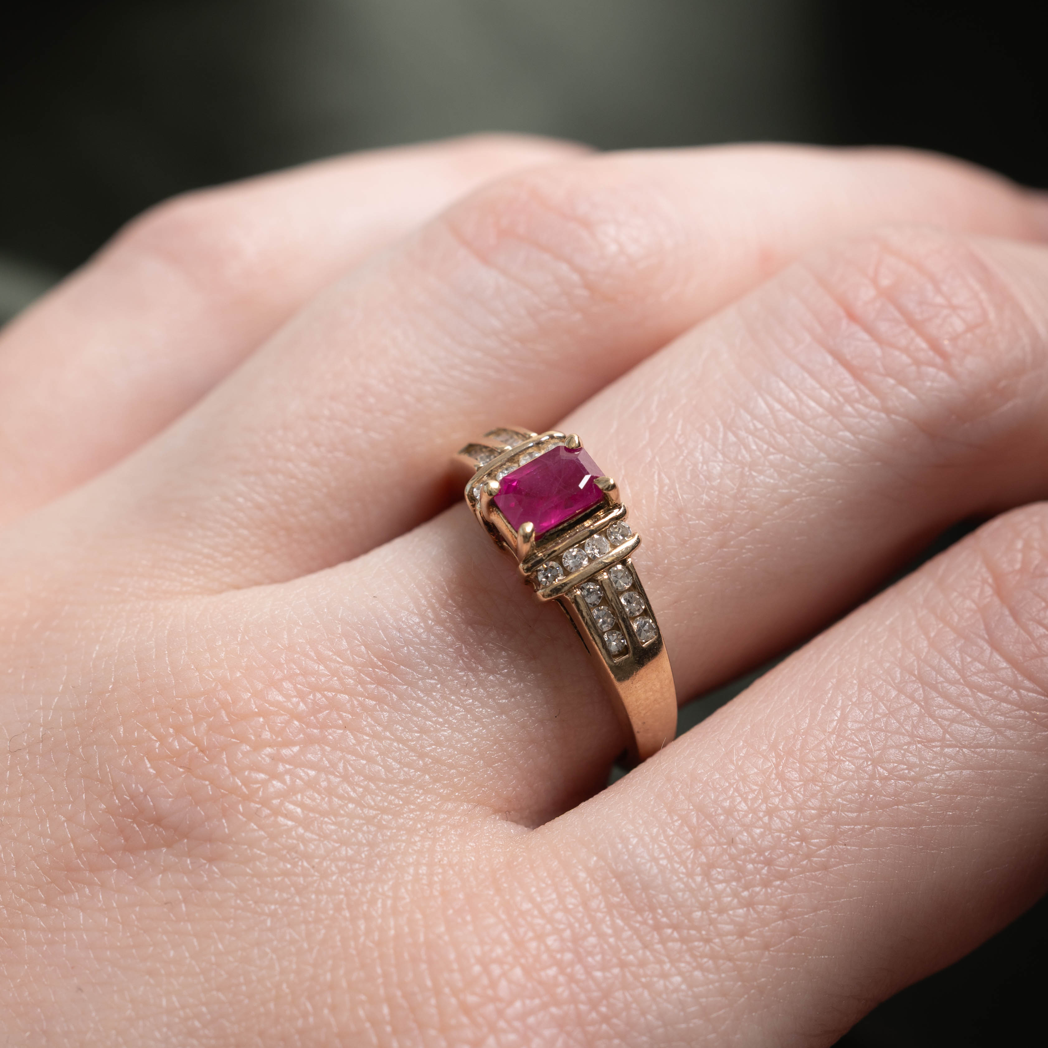 10k Channel Set Ruby & Diamond Ring | 0.60ct, 0.20ctw | SZ 6.75