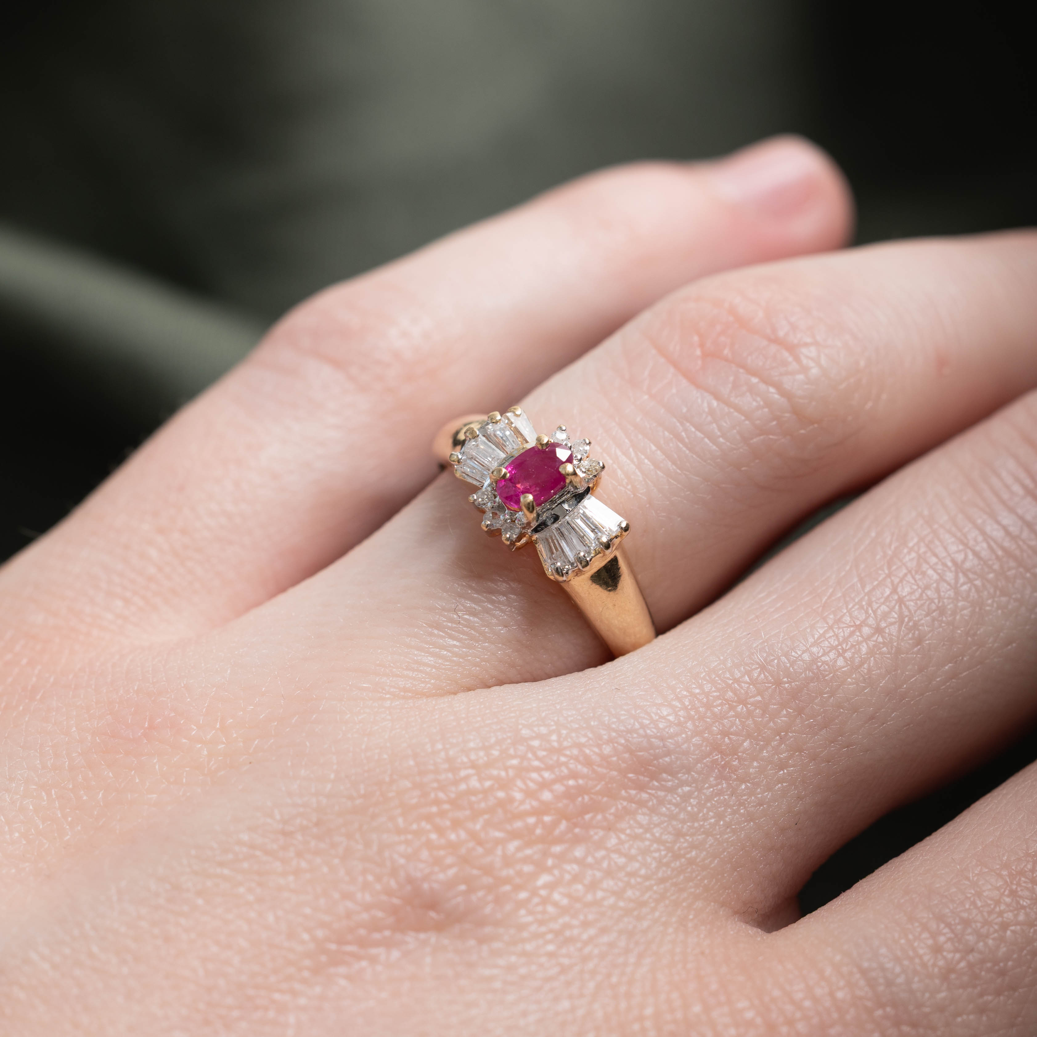 14k Ruby & Baguette Cut Diamond Ring | 0.24ct, 0.18ctw | SZ 5
