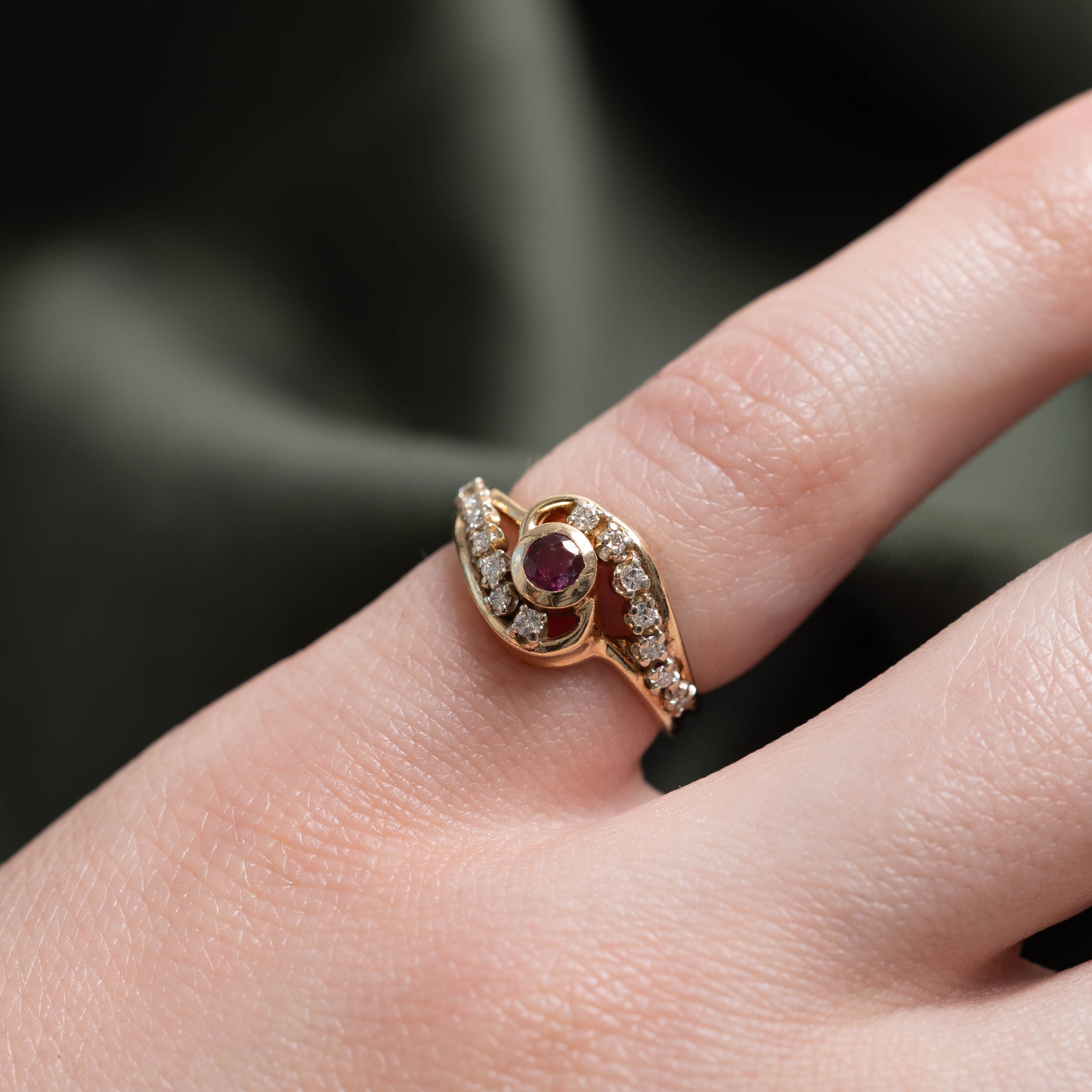 14k Bezel Set Ruby & Diamond Bypass Ring | 0.14ct, 0.14ctw | SZ 2.75