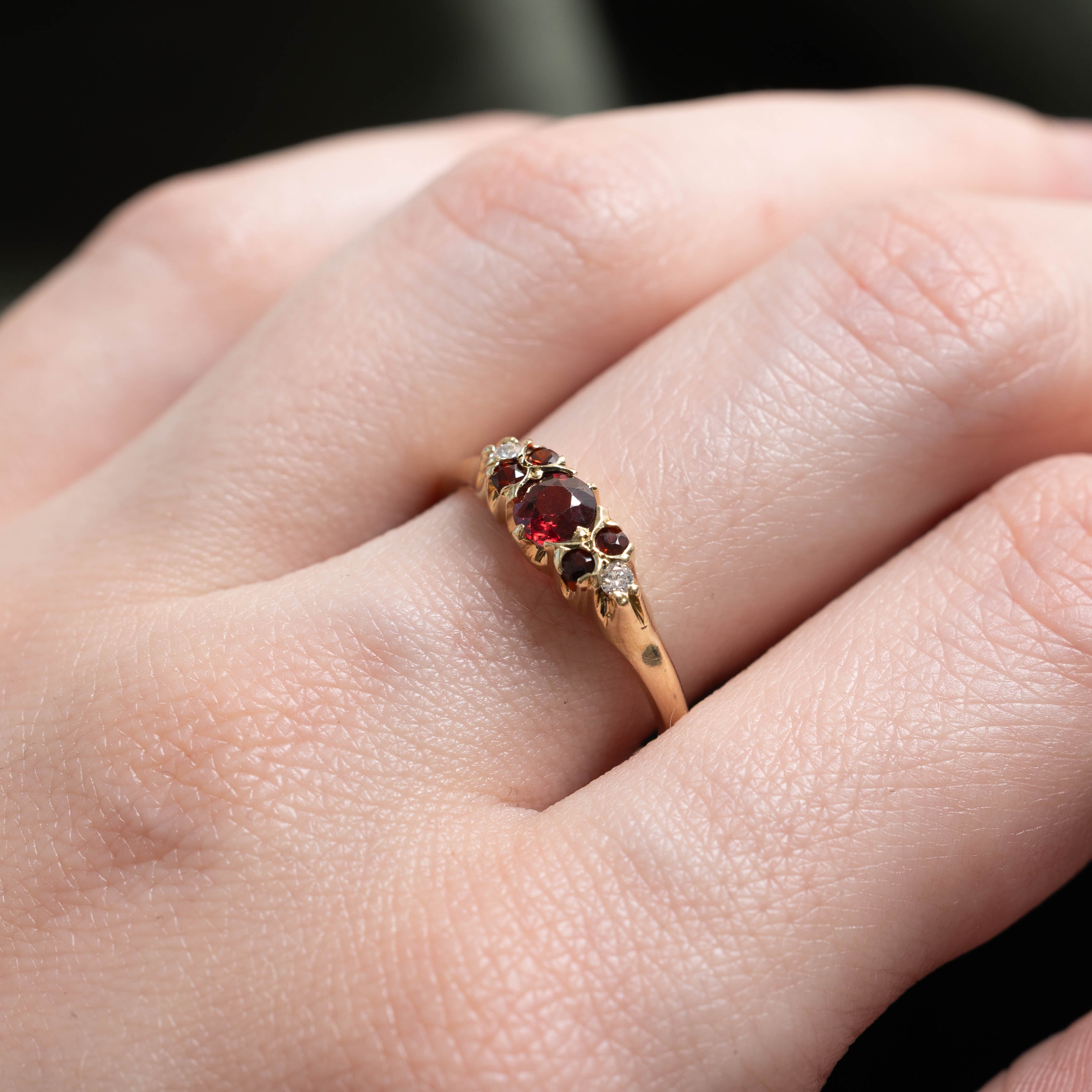 14k Garnet & Diamond Ring | 0.05ctw, 0.50ctw | SZ 8