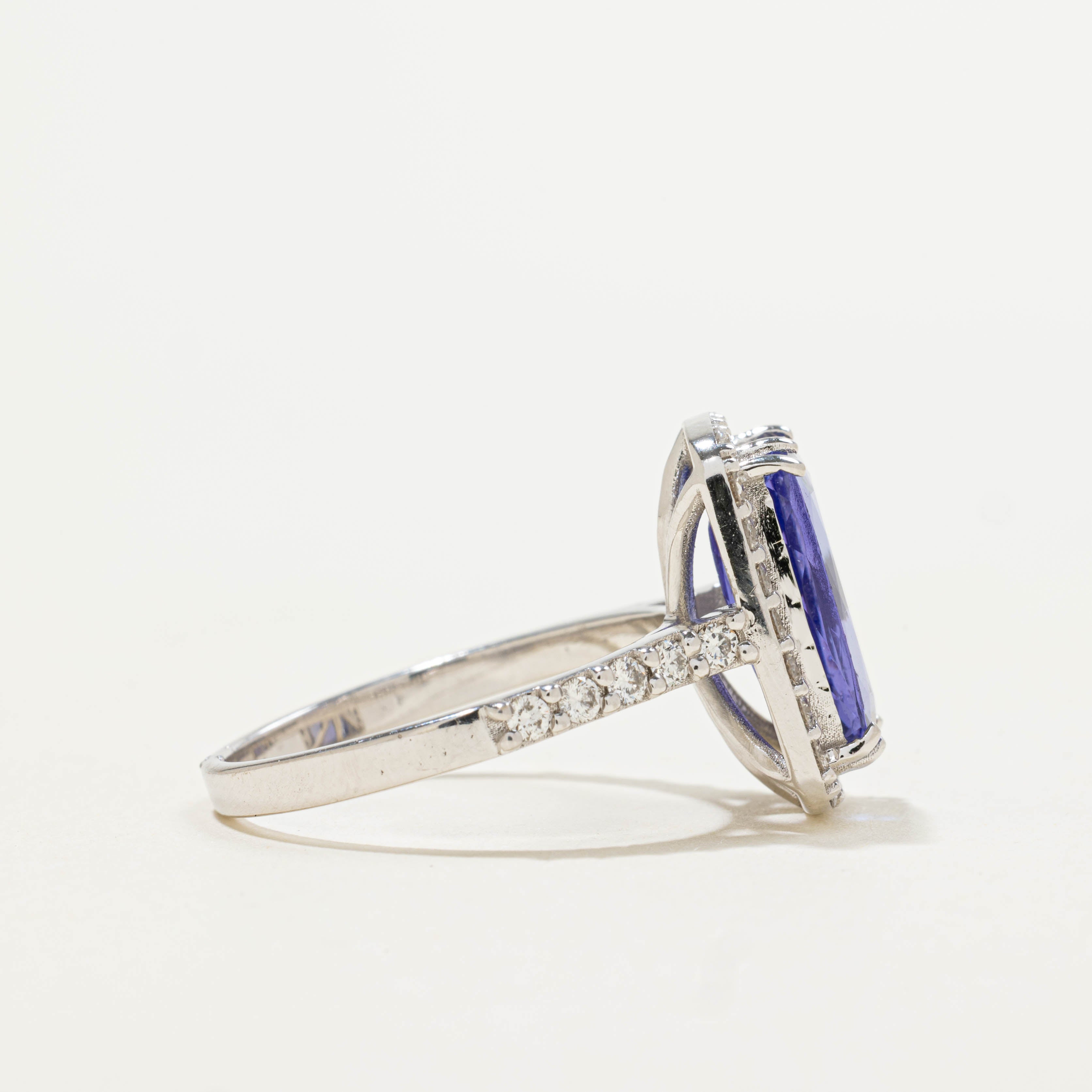 18k Cushion Cut Tanzanite & Diamond Halo Ring | 0.68ctw, 5.00ct | SZ 8.5
