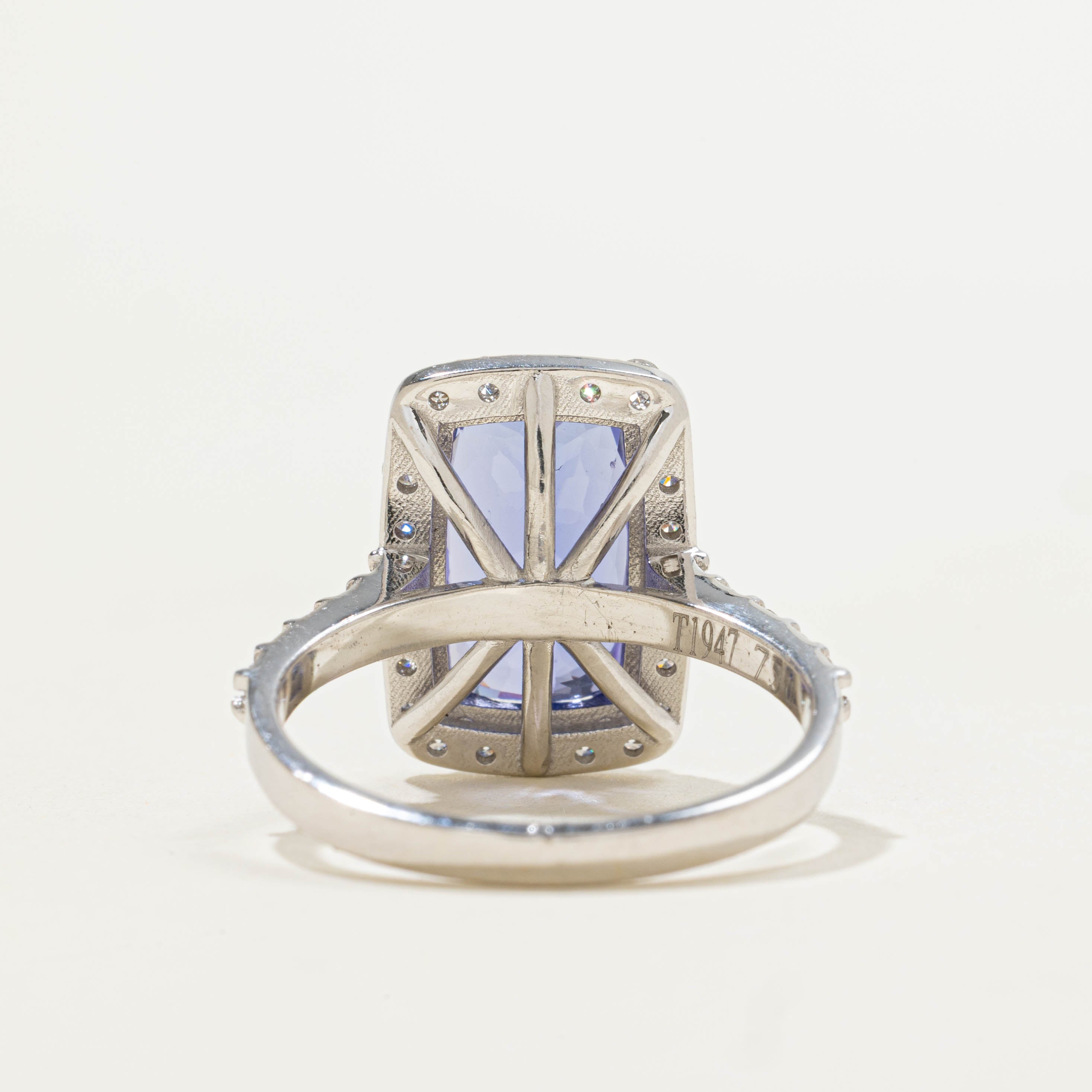 18k Cushion Cut Tanzanite & Diamond Halo Ring | 0.68ctw, 5.00ct | SZ 8.5