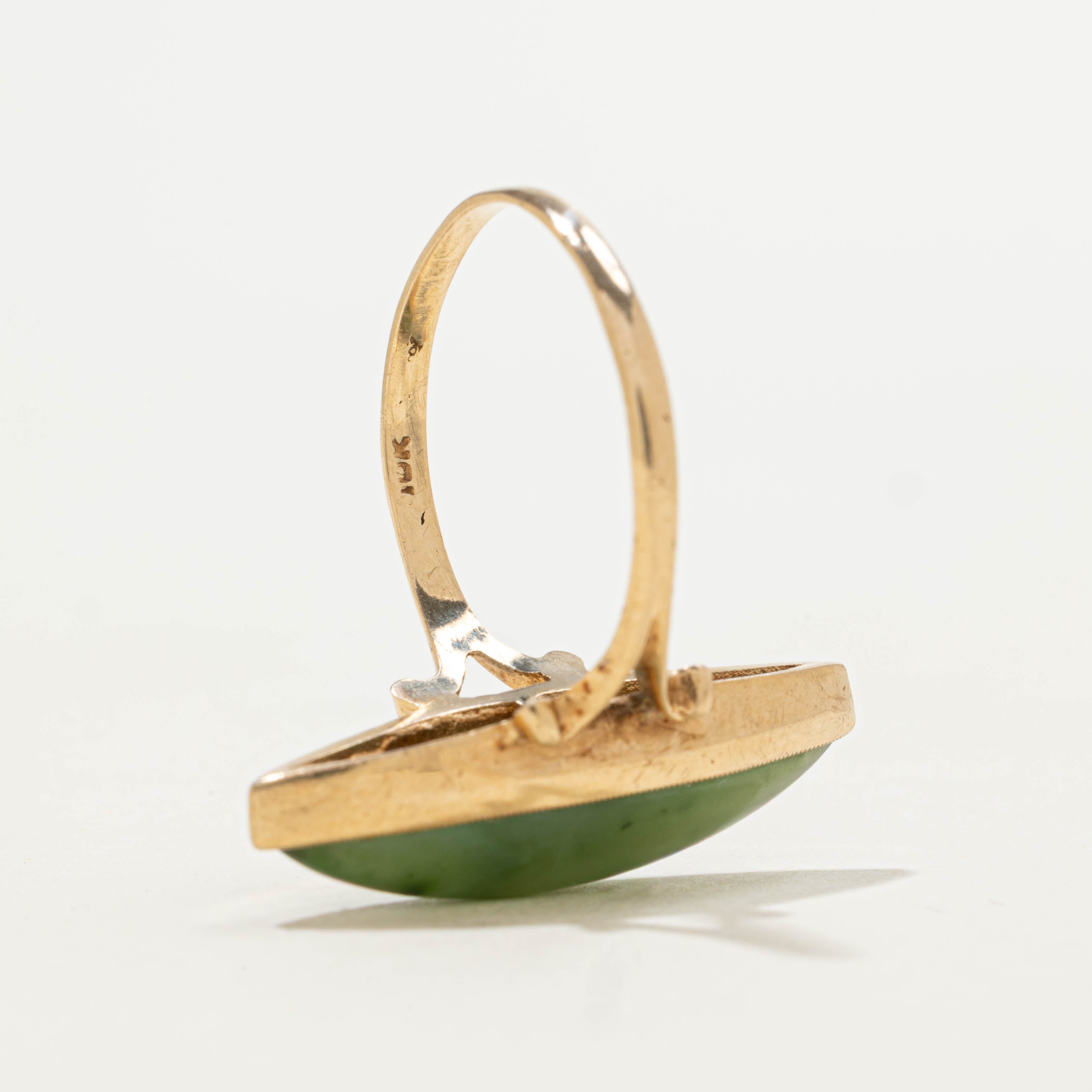 10k Nephrite Jade Split Navette Ring | 5.40ct | SZ 7.5