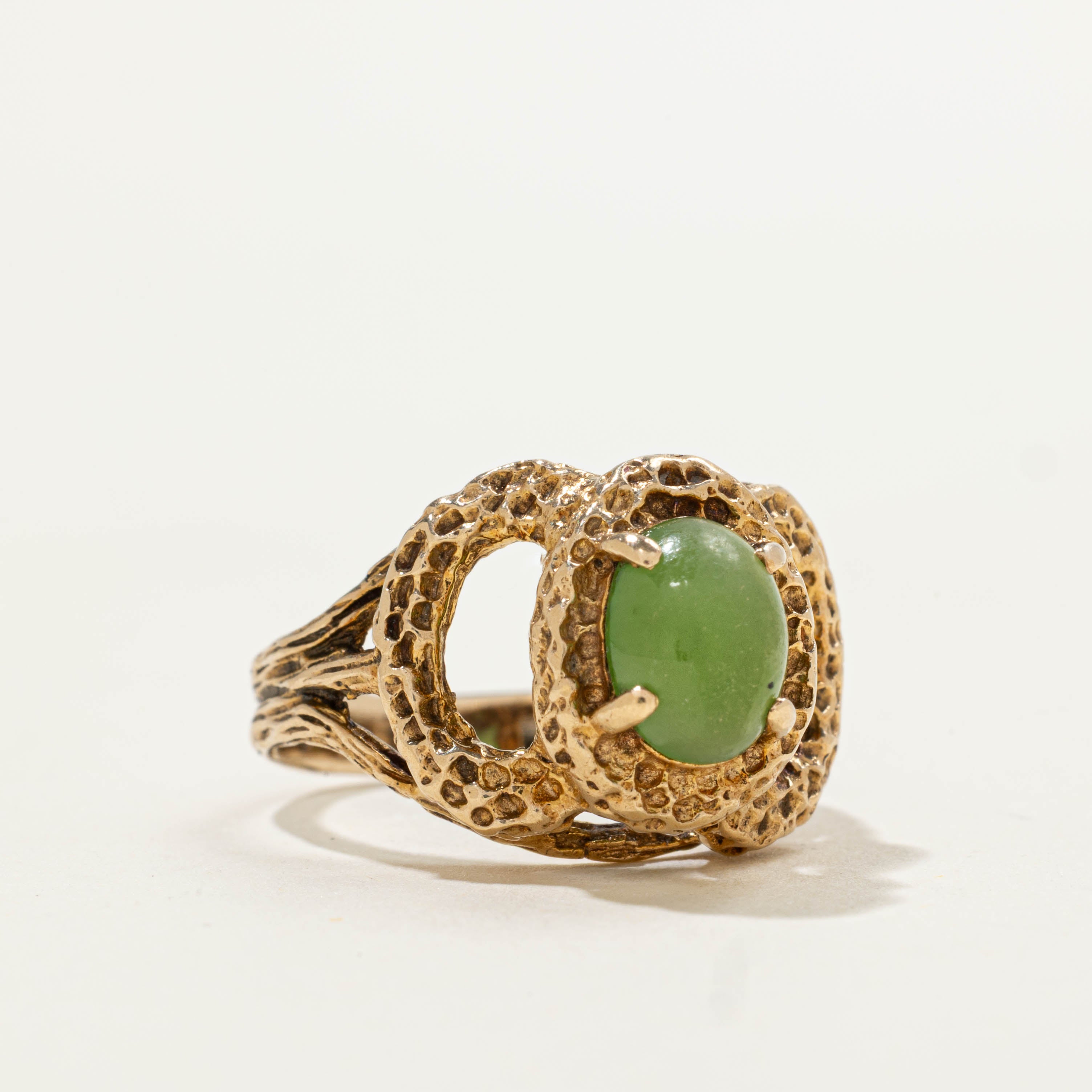 12k Nephrite Jade Nuggety Split Shank Ring | 1.85ct | SZ 5.75
