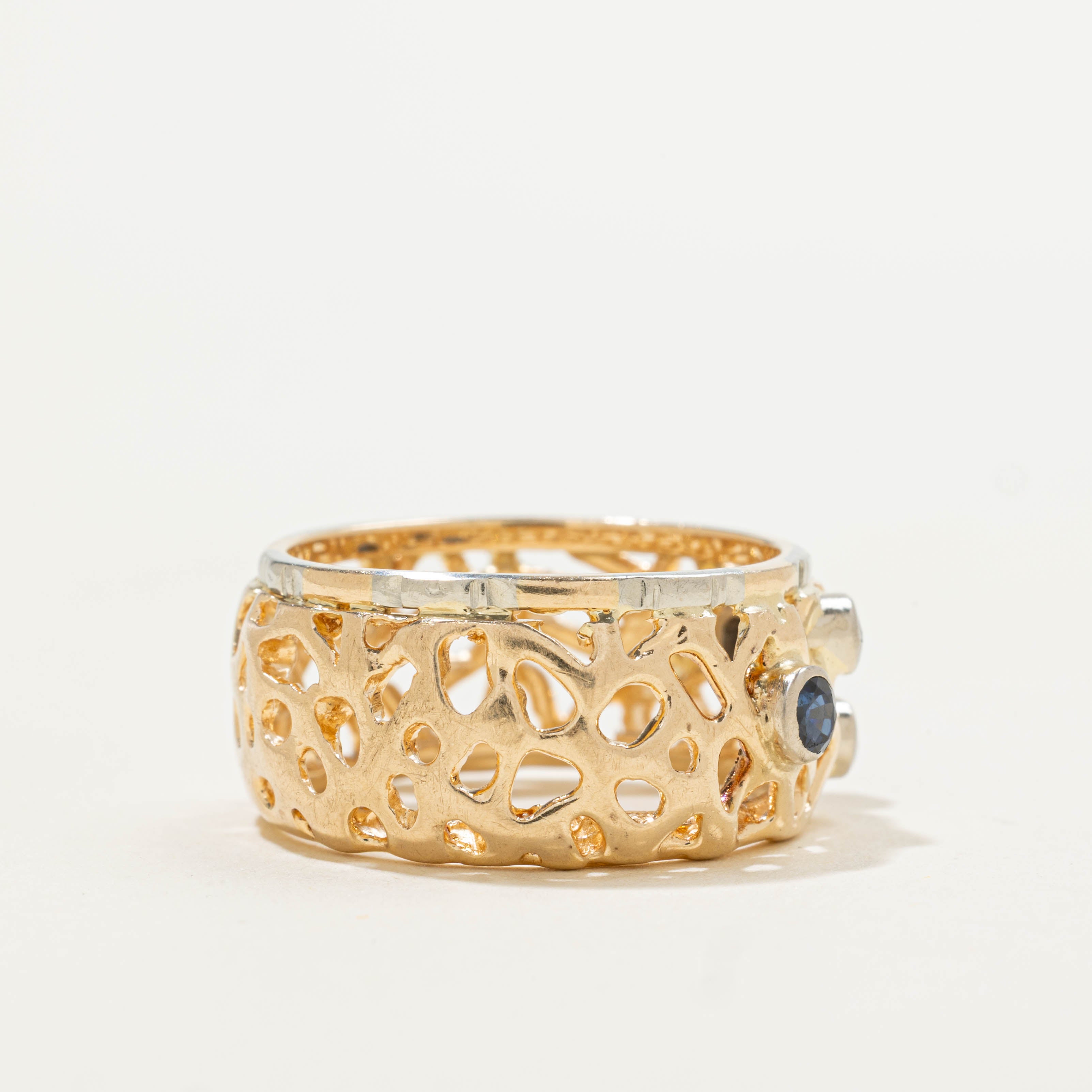 14k Scattered Sapphire & Diamond Openwork Cigar Band | 0.35ctw, 0.10ctw | 10.00mm | SZ 7.25