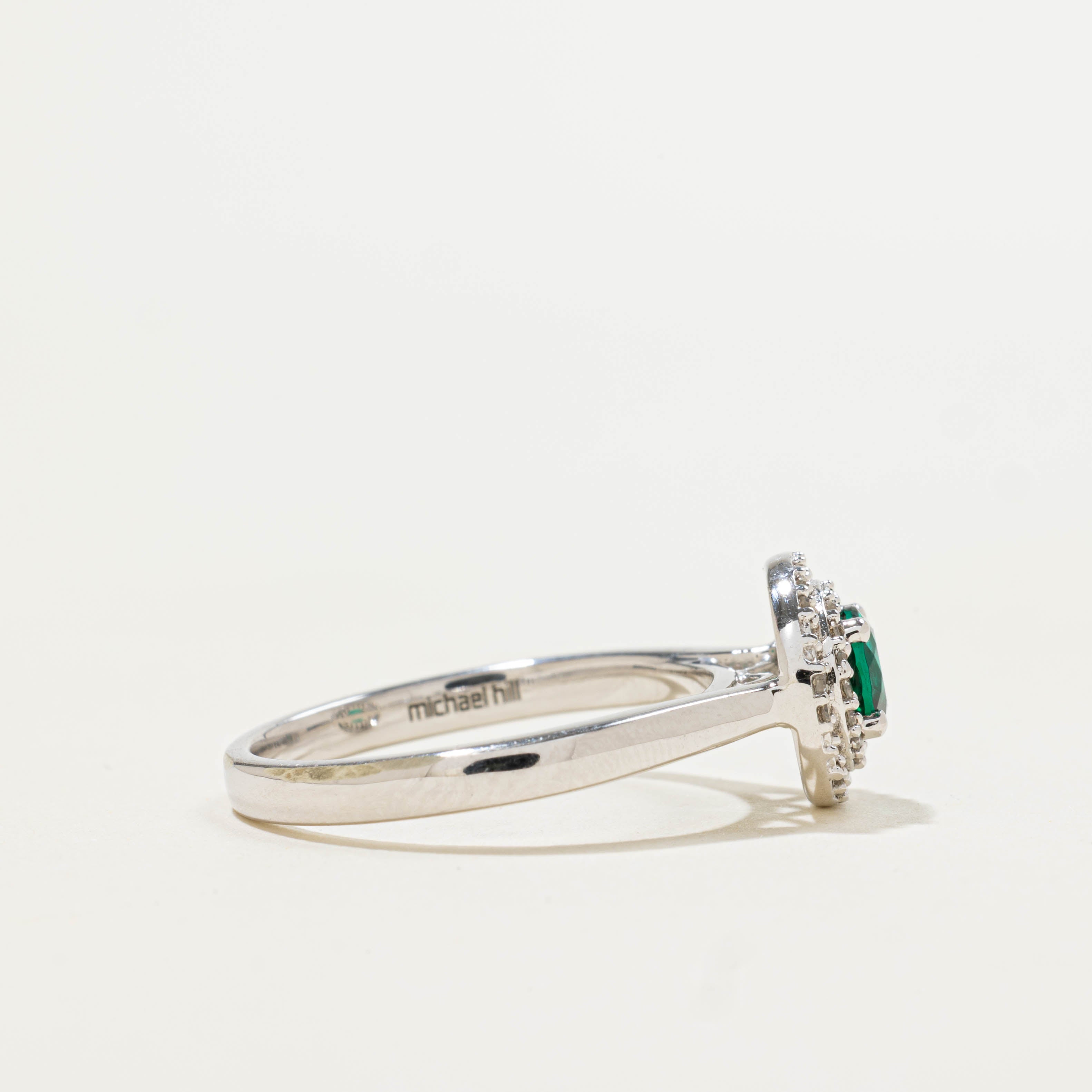 10k Synthetic Emerald & Diamond Halo Ring | 0.40ct, 0.12ctw | SZ 7.25