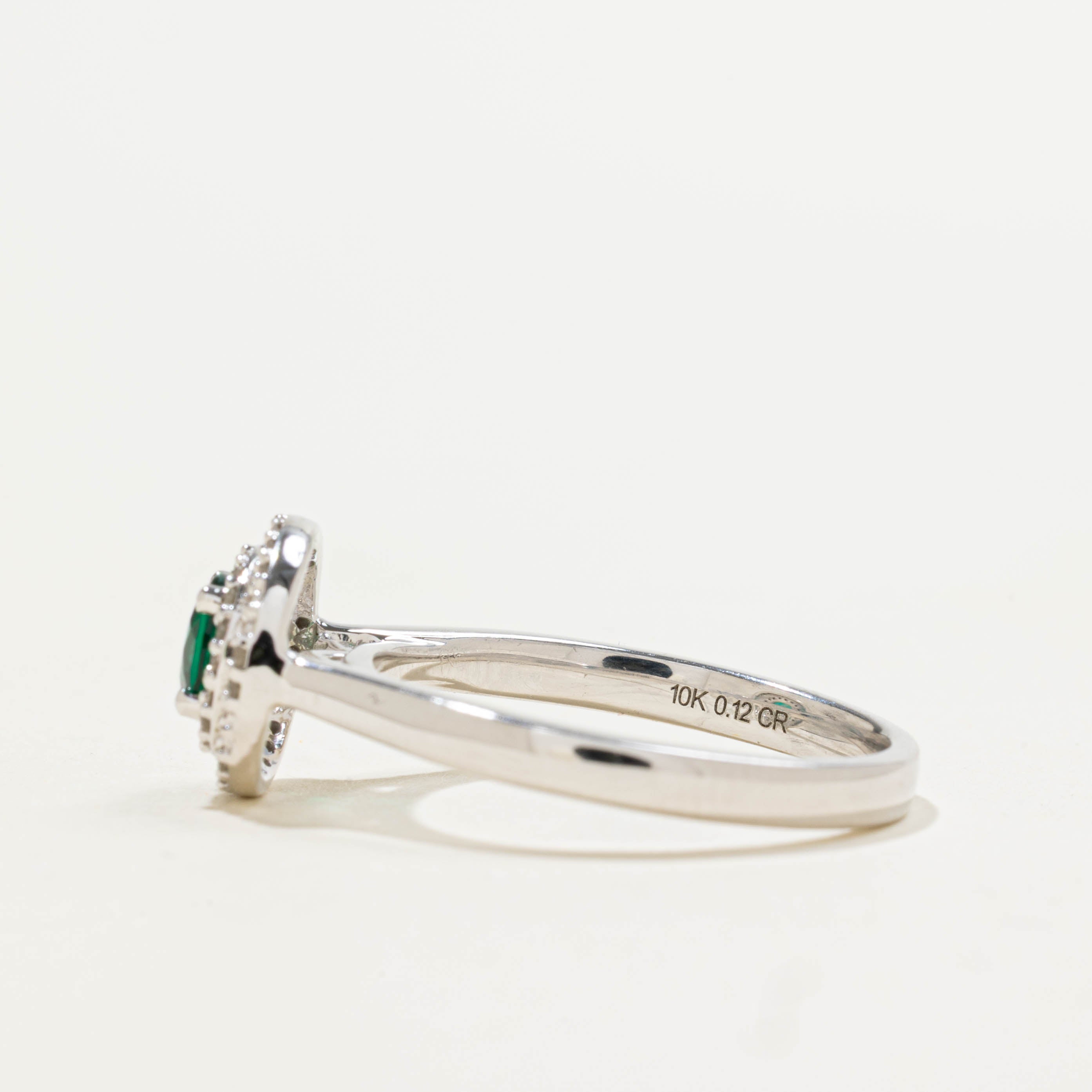 10k Synthetic Emerald & Diamond Halo Ring | 0.40ct, 0.12ctw | SZ 7.25